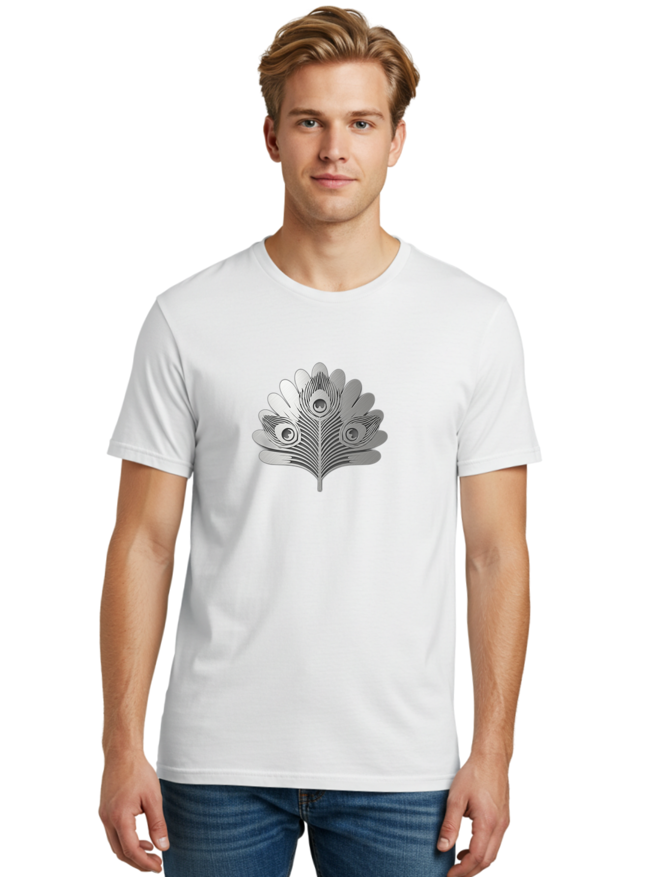Peacock-Feather-9 Men'S Graphic Tee, 100% Cotton, Comfortable Casual Summer Wear, Machine Washable, Symbolic Design, Ornate Patterns, Feathered Motifs, Elegant Graphics, Detailed Artwork, Stylish Emblem, Luxury Icon, Decorative Elements Bab117