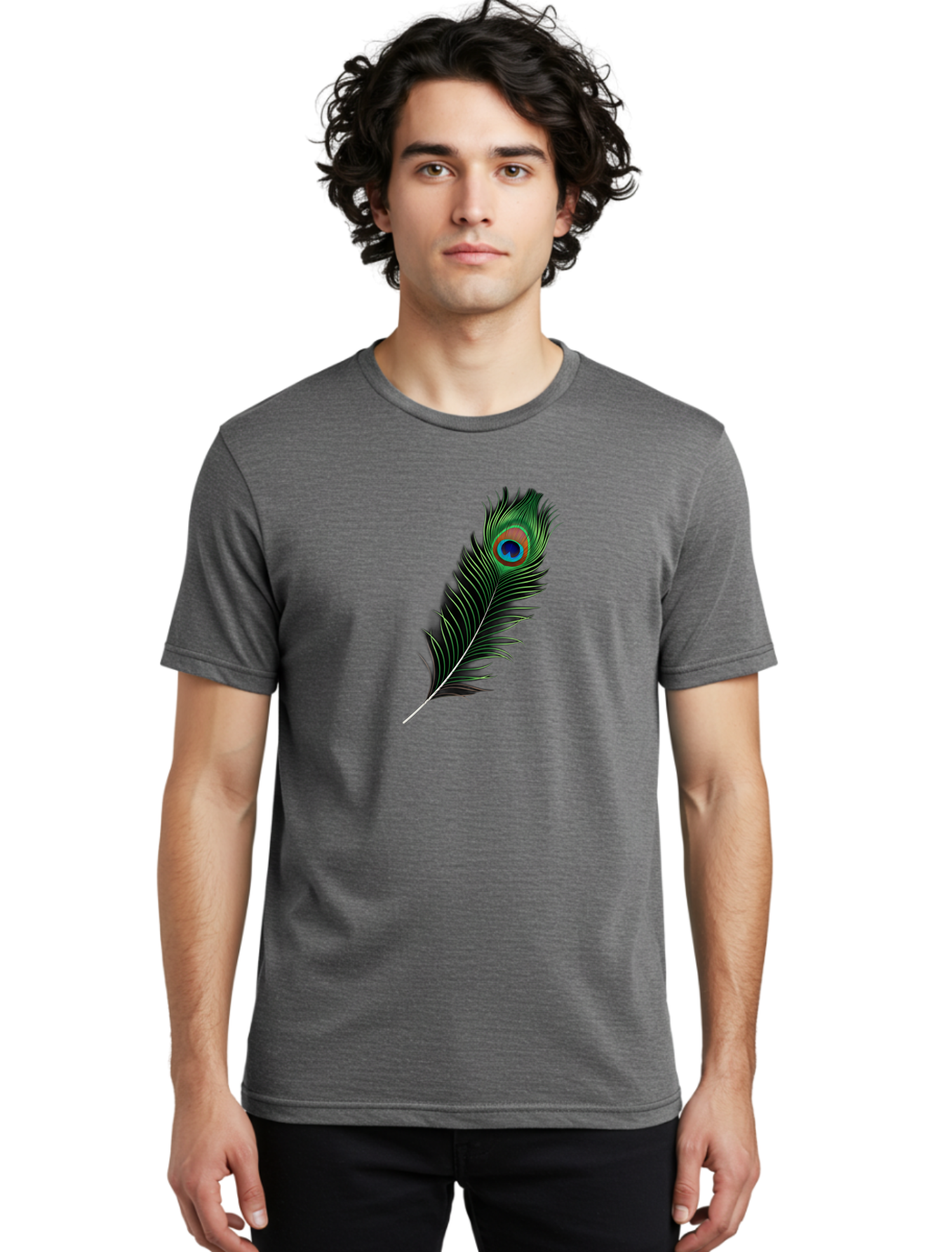 Peacock-Feather Men'S Graphic Tee, 100% Cotton, Comfortable Casual Summer Wear, Machine Washable, Peacock Feather, Bird Feather, Colorful Plumage, Vibrant Colors, Intricate Patterns, Natural Beauty, Symbolic Meaning, Ornamental Decoration, Bab119