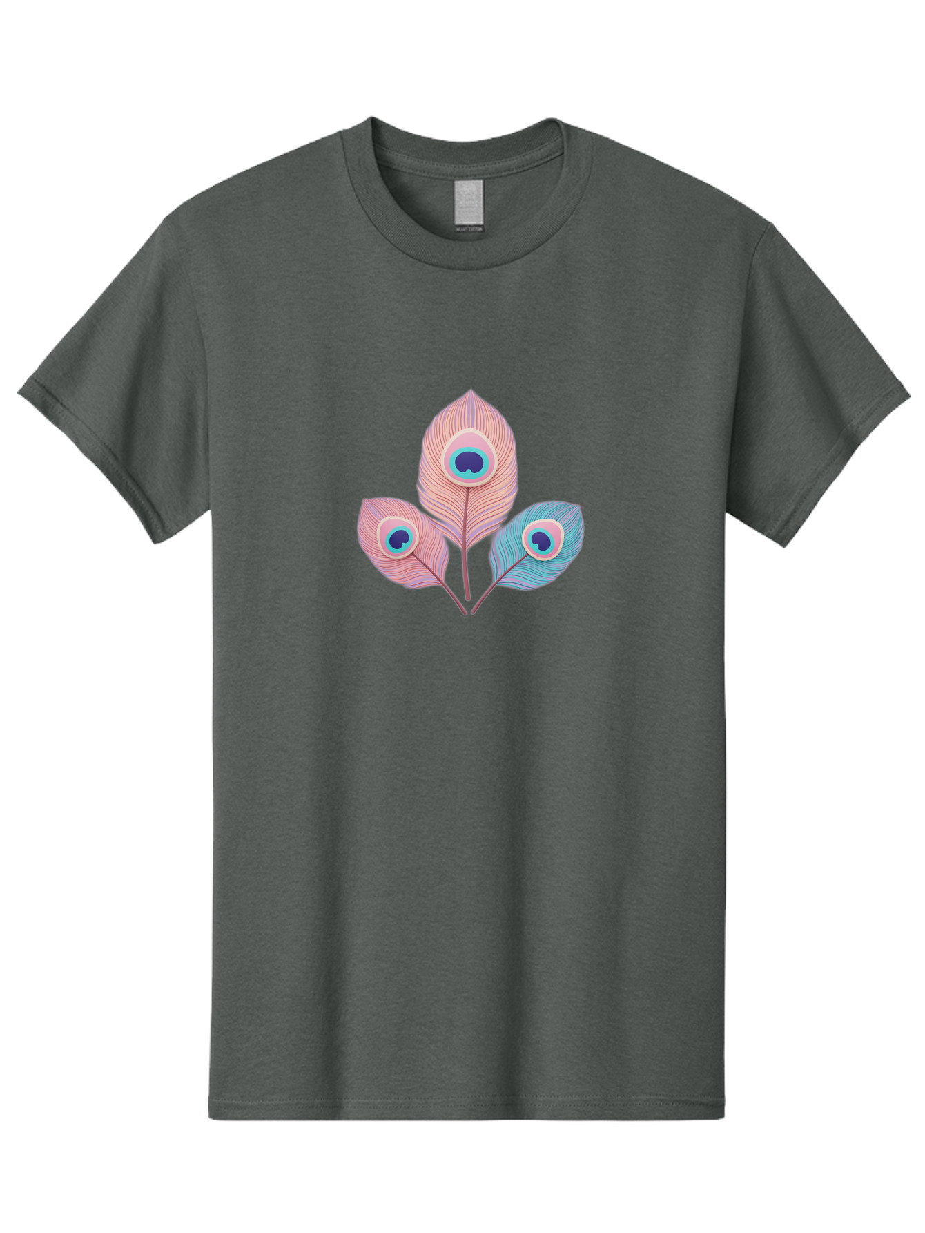 Peacock-Feathers-Graphic Men'S Graphic Tee, 100% Cotton, Comfortable Casual Summer Wear, Machine Washable, Peacock Feathers, Vibrant Colors, Pastel Hues, Eye-Catching Design, Bird Plumage, Decorative Elements, Artistic Patterns, Bab122