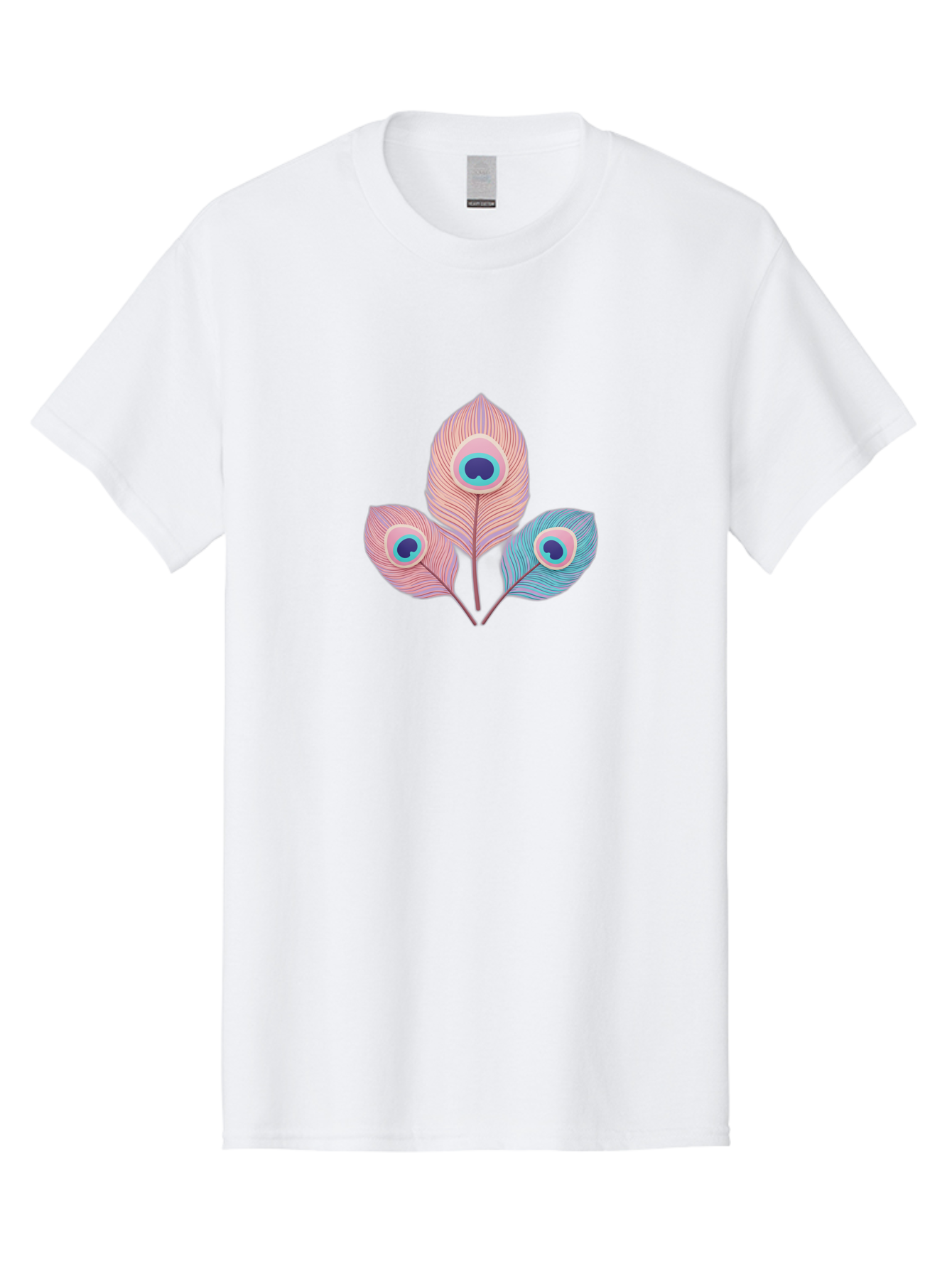 Peacock-Feathers-Graphic Men'S Graphic Tee, 100% Cotton, Comfortable Casual Summer Wear, Machine Washable, Peacock Feathers, Vibrant Colors, Pastel Hues, Eye-Catching Design, Bird Plumage, Decorative Elements, Artistic Patterns, Bab122