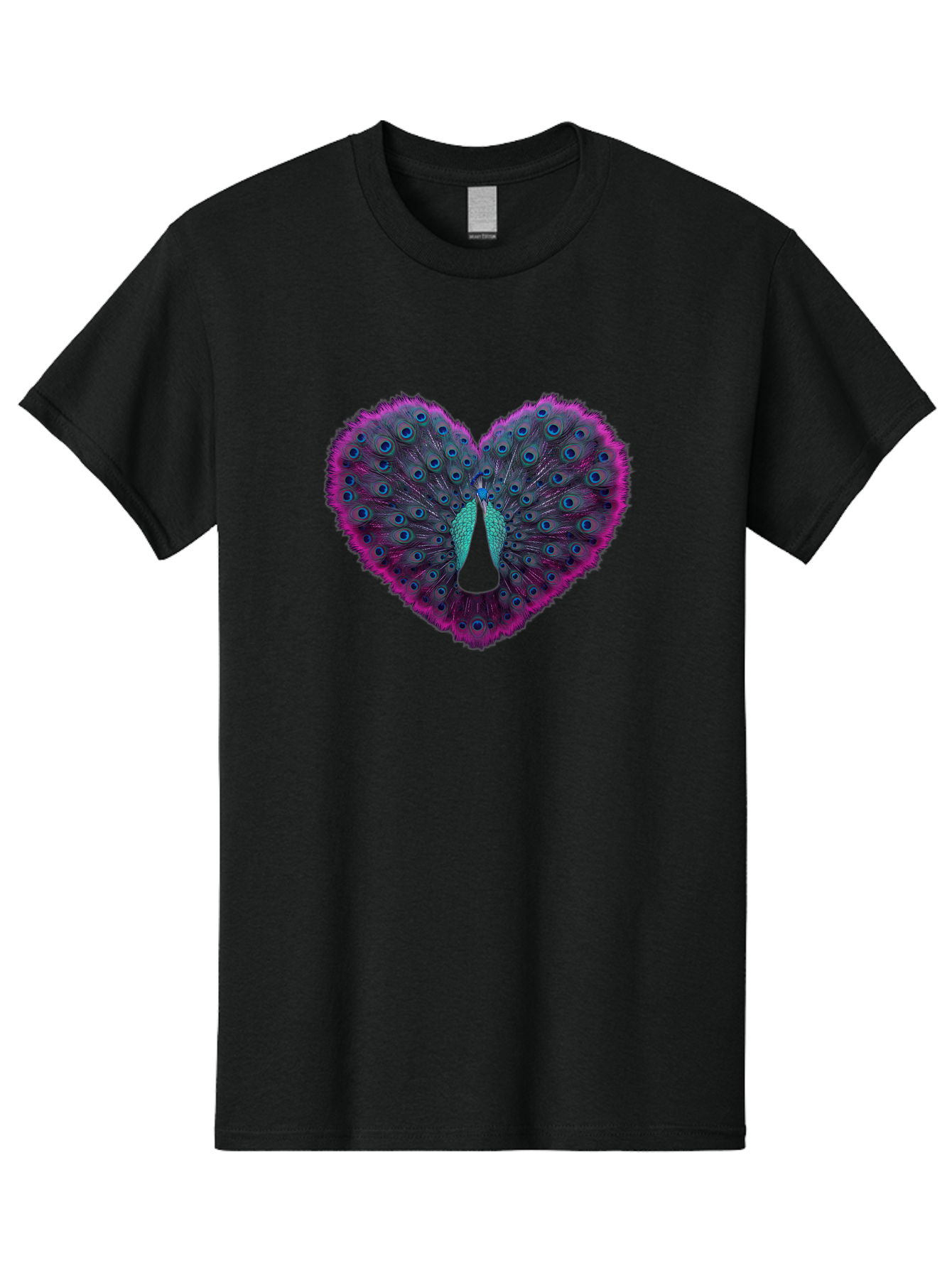 Peacock-Feathers-Heart Men'S Graphic Tee, 100% Cotton, Comfortable Casual Summer Wear, Machine Washable, Peacock Feathers, Heart Shape, Vibrant Colors, Blue Eyespots, Purple And Pink Hues, Symbolic Love, Plumage Display, Artistic Design, Bab123