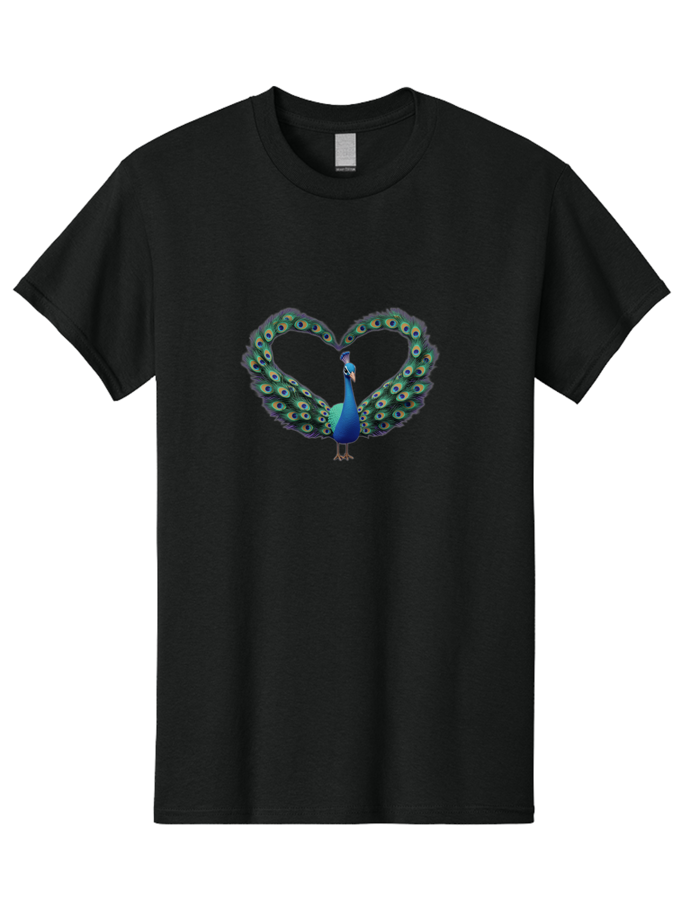 Peacock-Heart-1 Men'S Graphic Tee, 100% Cotton, Comfortable Casual Summer Wear, Machine Washable, Peacock Forming Heart Shape, Vibrant Blue And Green Colors, Symbolic Love Representation, Bird With Spread Feathers, Peacock'S Majestic Plumage, Bab125
