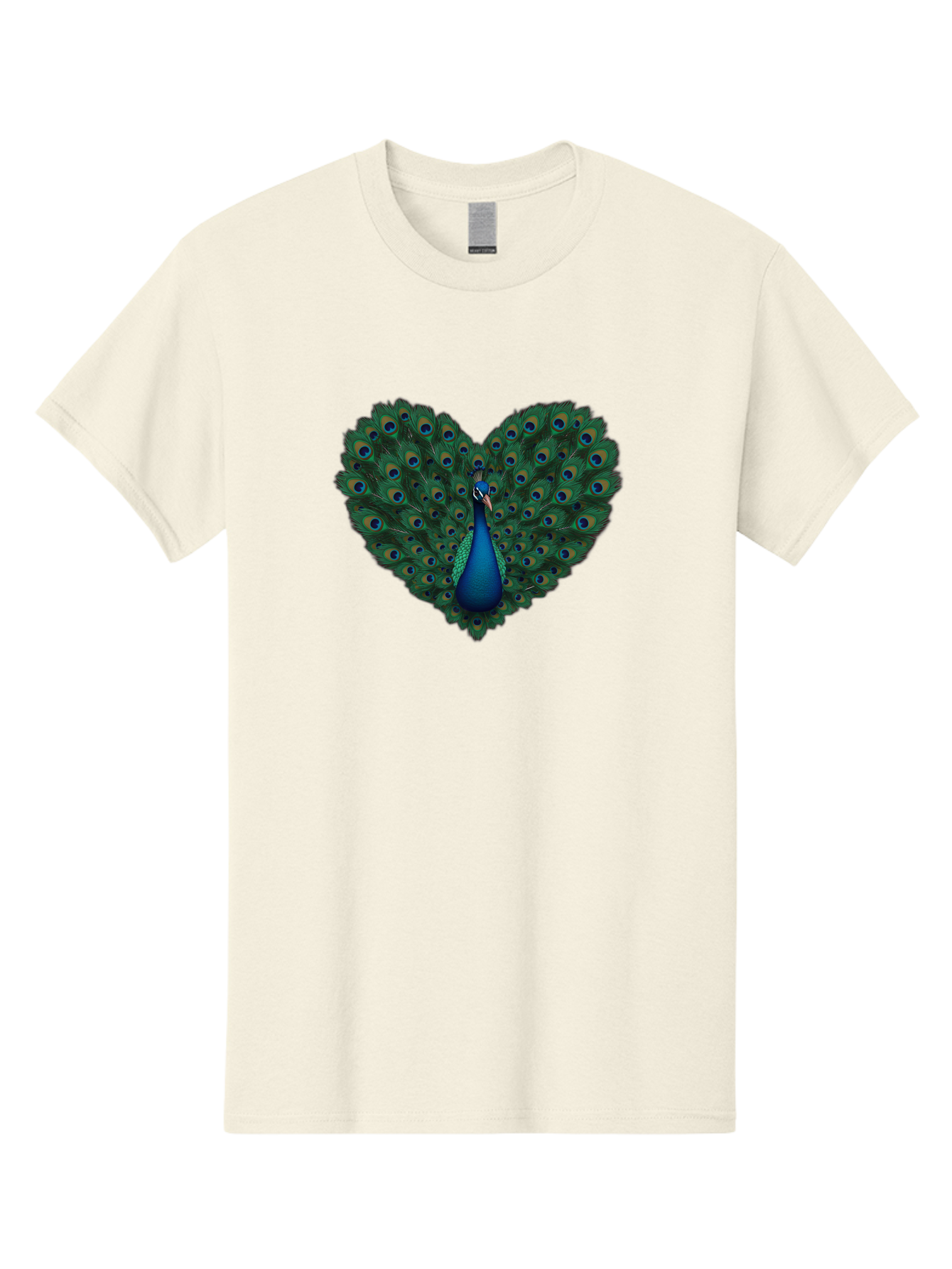 Peacock-Heart Men'S Graphic Tee, 100% Cotton, Comfortable Casual Summer Wear, Machine Washable, Peacock Spreading Its Feathers, Heart Shape, Vibrant Colors, Blue And Green Plumage, Eye-Catching Display, Majestic Bird, Symbolic Representation, Bab127