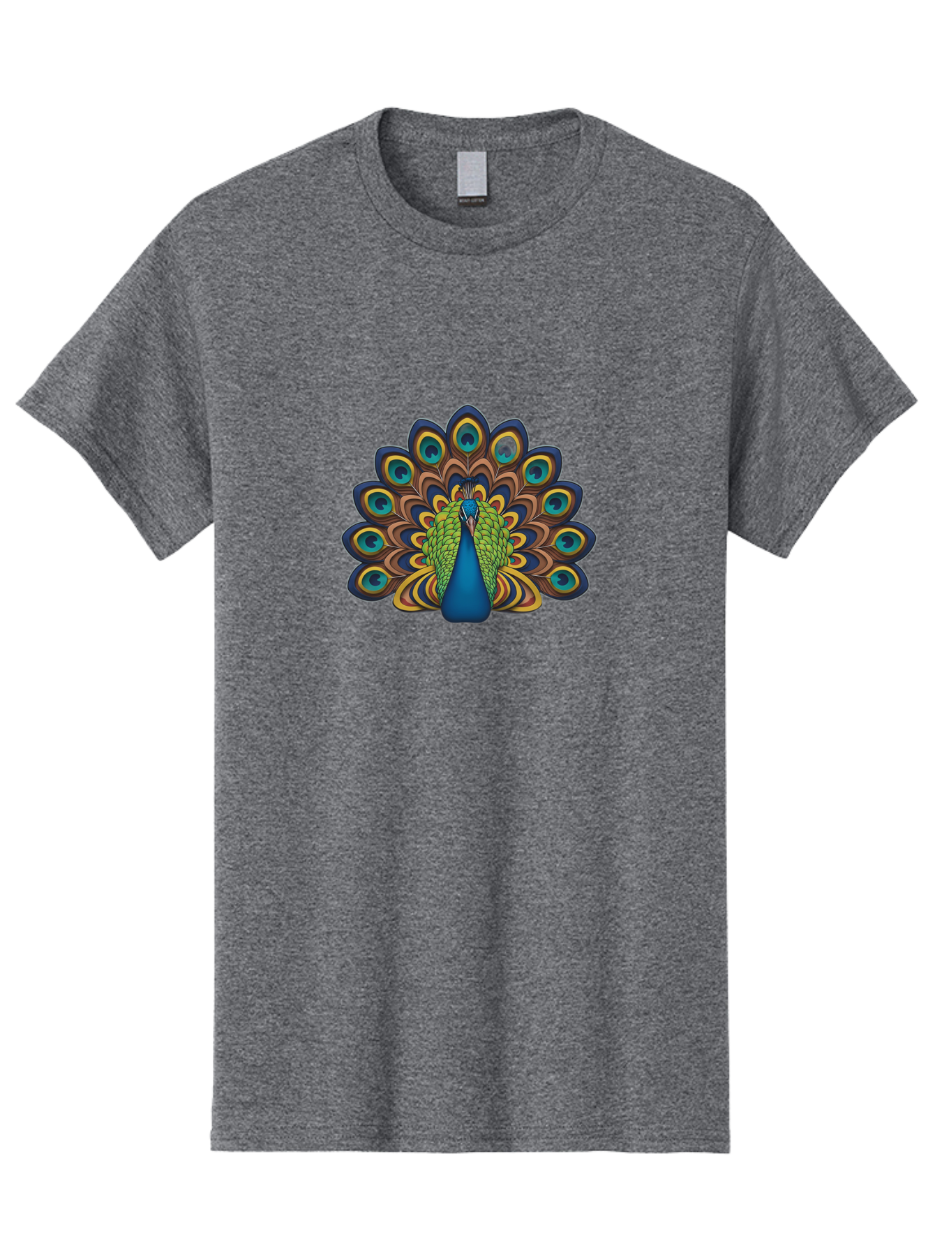 Peacock-Illustration Men'S Graphic Tee, 100% Cotton, Comfortable Casual Summer Wear, Machine Washable, Peacock With Vibrant Plumage, Colorful Feathers, Blue And Green Hues, Eye-Catching Patterns, Majestic Bird, Exotic Beauty, Ornate Tail, Bab128
