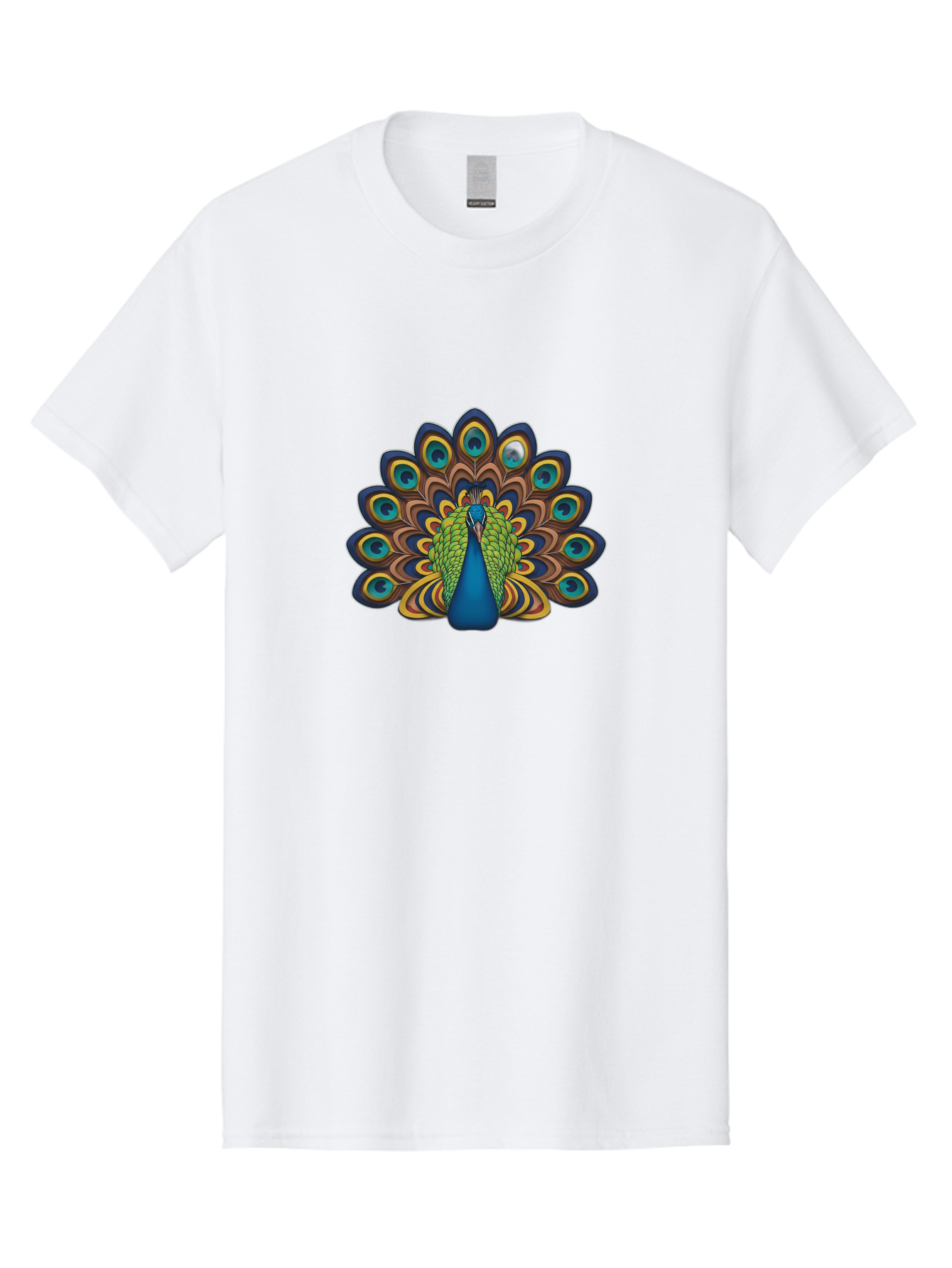 Peacock-Illustration Men'S Graphic Tee, 100% Cotton, Comfortable Casual Summer Wear, Machine Washable, Peacock With Vibrant Plumage, Colorful Feathers, Blue And Green Hues, Eye-Catching Patterns, Majestic Bird, Exotic Beauty, Ornate Tail, Bab128