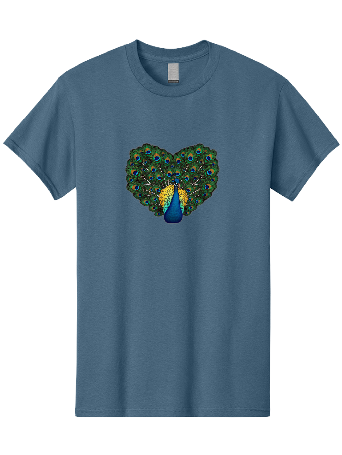 Peacock-Spreads-Tail Men'S Graphic Tee, 100% Cotton, Comfortable Casual Summer Wear, Machine Washable, Peacock Spreads Tail, Vibrant Feathers, Colorful Plumage, Blue And Gold, Eye-Catching Display, Majestic Bird, Ornate Patterns Bab130