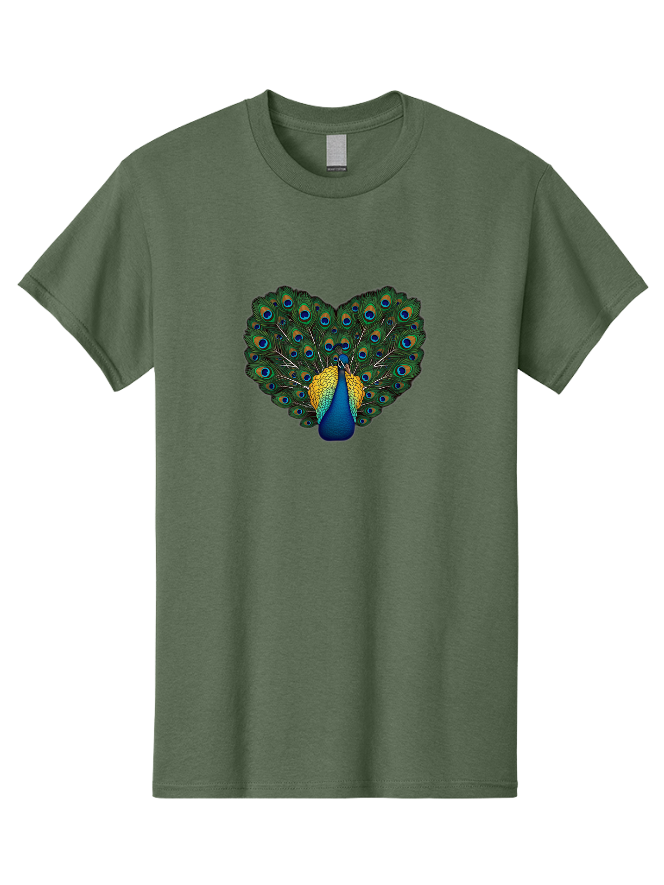 Peacock-Spreads-Tail Men'S Graphic Tee, 100% Cotton, Comfortable Casual Summer Wear, Machine Washable, Peacock Spreads Tail, Vibrant Feathers, Colorful Plumage, Blue And Gold, Eye-Catching Display, Majestic Bird, Ornate Patterns Bab130