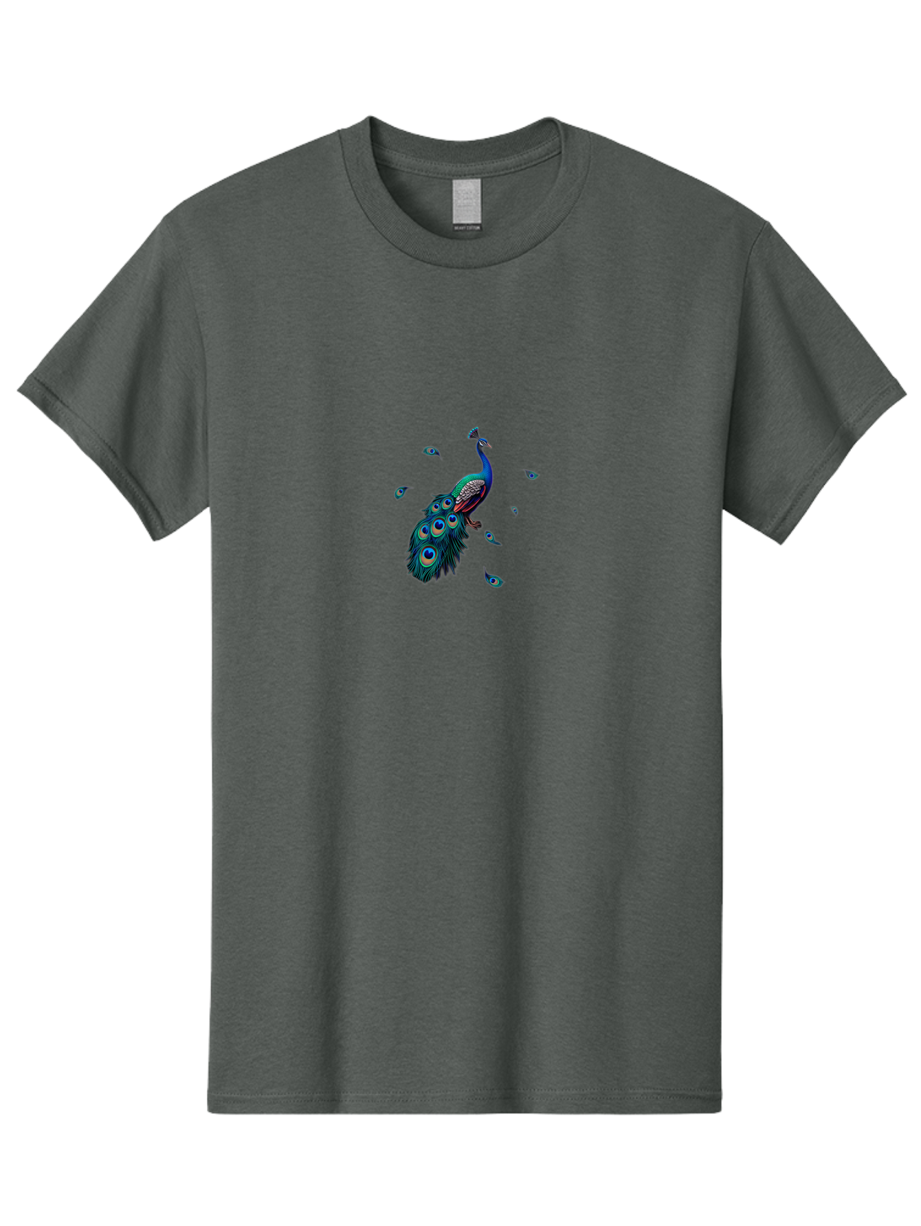 Peacock-With-Falling-Feathers Men'S Graphic Tee, 100% Cotton, Comfortable Casual Summer Wear, Machine Washable, Peacock, Blue Feathers, Vibrant Plumage, Colorful Bird, Majestic Creature, Eye-Catching Display, Blue And Black Feathers, Bab135