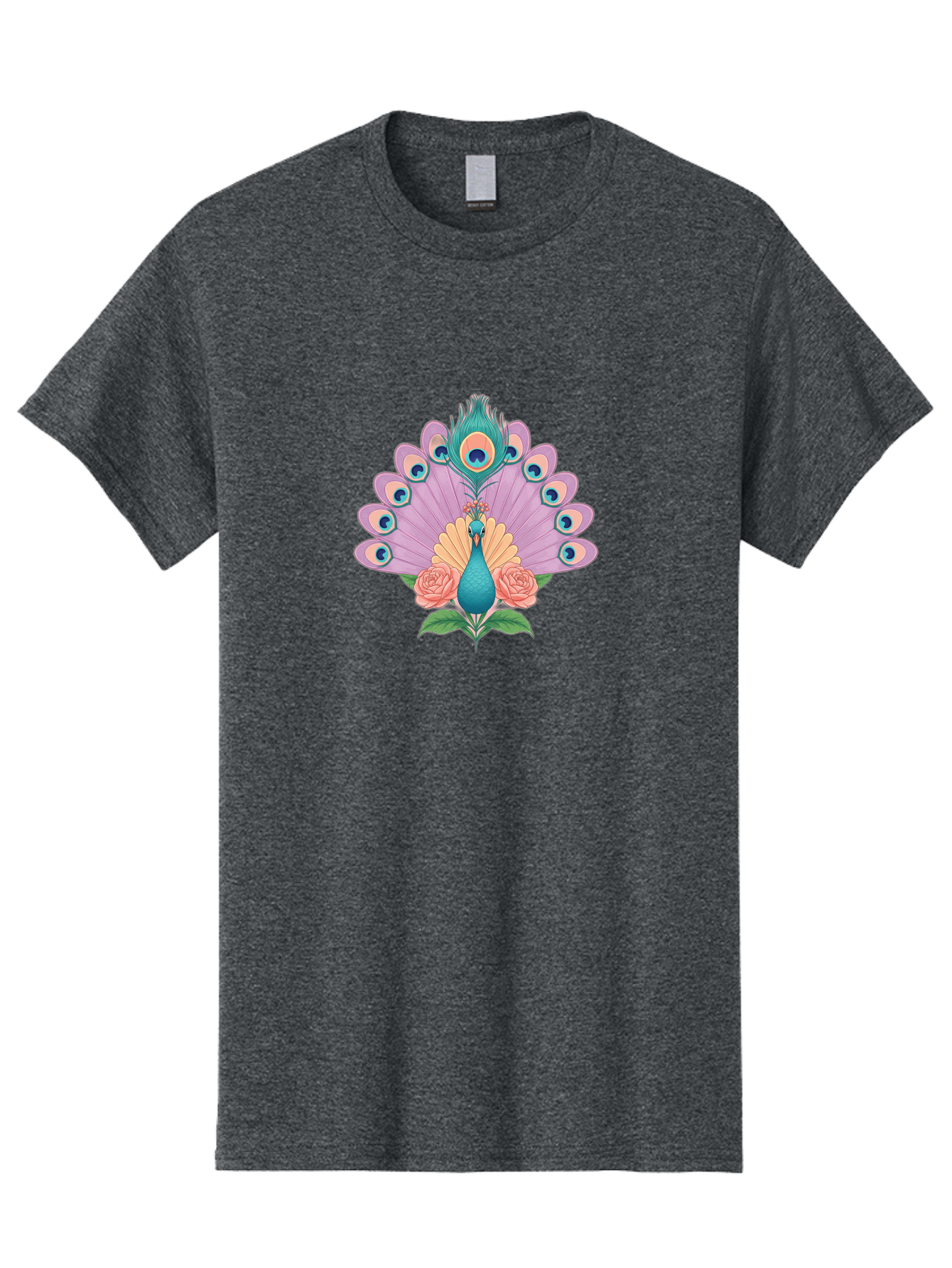 Peacock-With-Roses Men'S Graphic Tee, 100% Cotton, Comfortable Casual Summer Wear, Machine Washable, Peacock With Colorful Feathers, Vibrant Plumage, Blue And Pink Hues, Floral Accents, Pink Roses, Exotic Bird, Artistic Design, Bab136