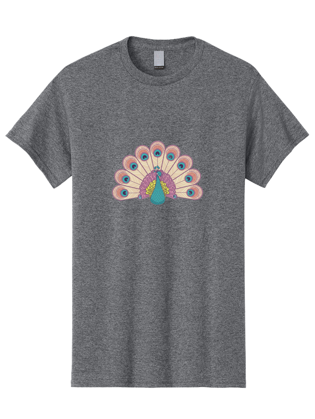 Peacock Men'S Graphic Tee, 100% Cotton, Comfortable Casual Summer Wear, Machine Washable, Peacock Bird, Vibrant Plumage, Colorful Feathers, Intricate Patterns, Majestic Display, Pink, Blue, Yellow Hues, Elegant Bird, Ornate Tail Bab138