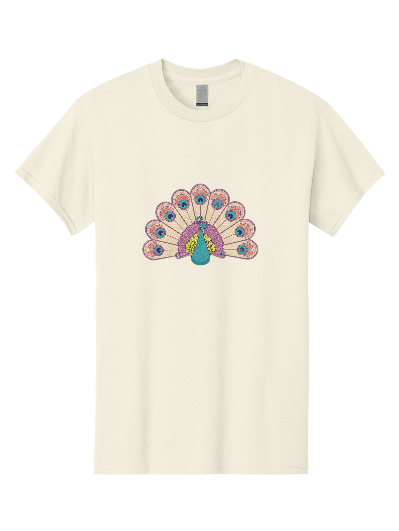 Peacock Men'S Graphic Tee, 100% Cotton, Comfortable Casual Summer Wear, Machine Washable, Peacock Bird, Vibrant Plumage, Colorful Feathers, Intricate Patterns, Majestic Display, Pink, Blue, Yellow Hues, Elegant Bird, Ornate Tail Bab138