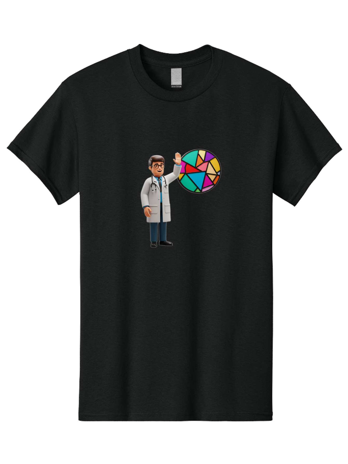 Pie-Chart-Doctor Men'S Graphic Tee, 100% Cotton, Comfortable Casual Summer Wear, Machine Washable, Male Doctor Waving Hand, Pie Chart Illustration, Colorful Graph, Data Analysis, Medical Professional, Healthcare Statistics, Colorful Chart, Bab139