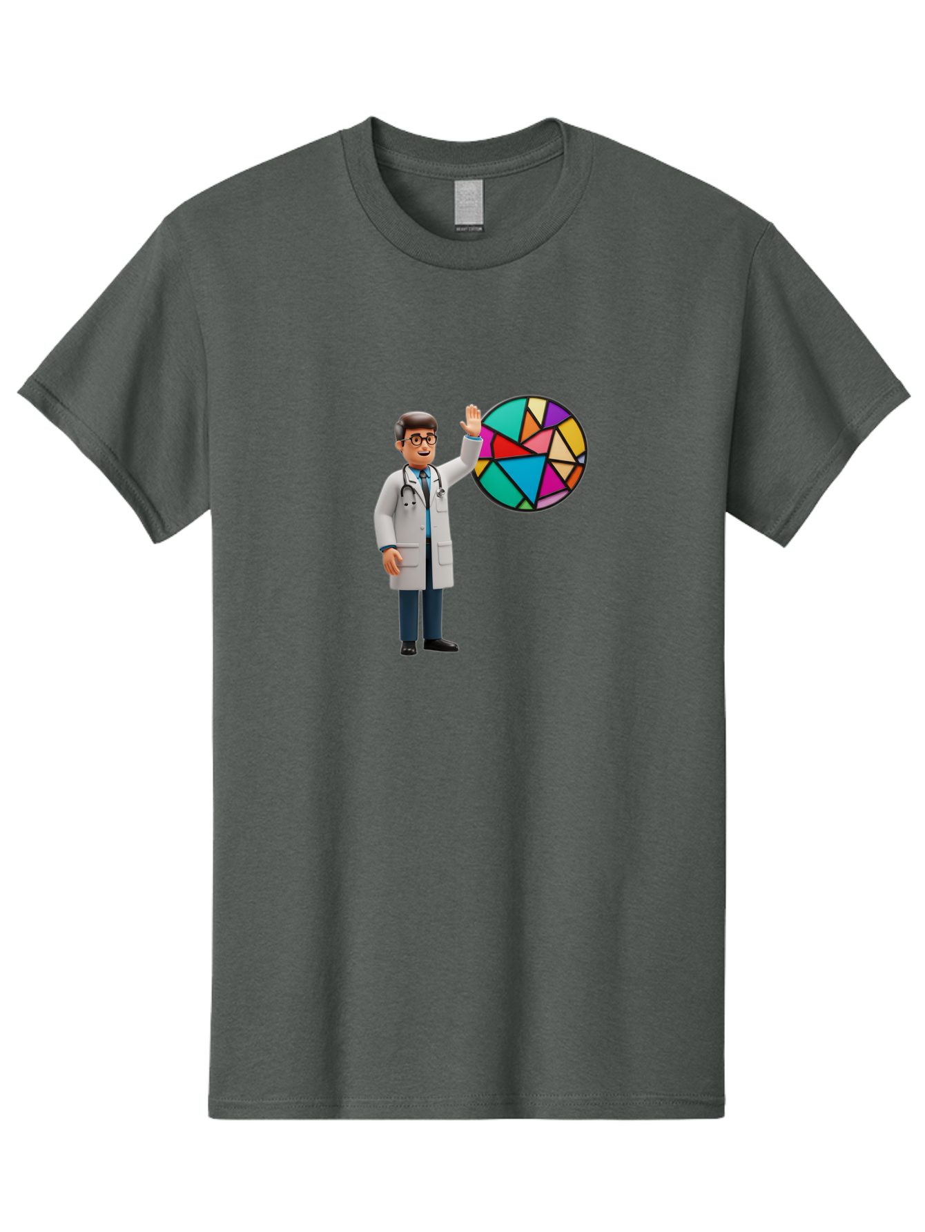 Pie-Chart-Doctor Men'S Graphic Tee, 100% Cotton, Comfortable Casual Summer Wear, Machine Washable, Male Doctor Waving Hand, Pie Chart Illustration, Colorful Graph, Data Analysis, Medical Professional, Healthcare Statistics, Colorful Chart, Bab139
