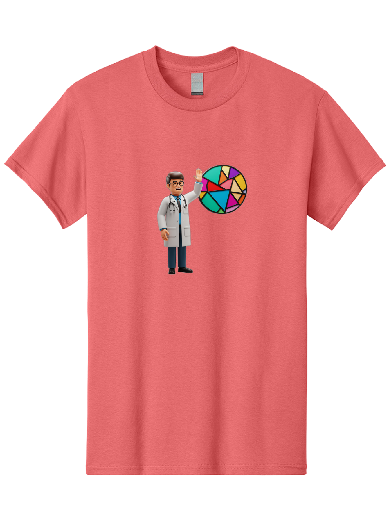 Pie-Chart-Doctor Men'S Graphic Tee, 100% Cotton, Comfortable Casual Summer Wear, Machine Washable, Male Doctor Waving Hand, Pie Chart Illustration, Colorful Graph, Data Analysis, Medical Professional, Healthcare Statistics, Colorful Chart, Bab139