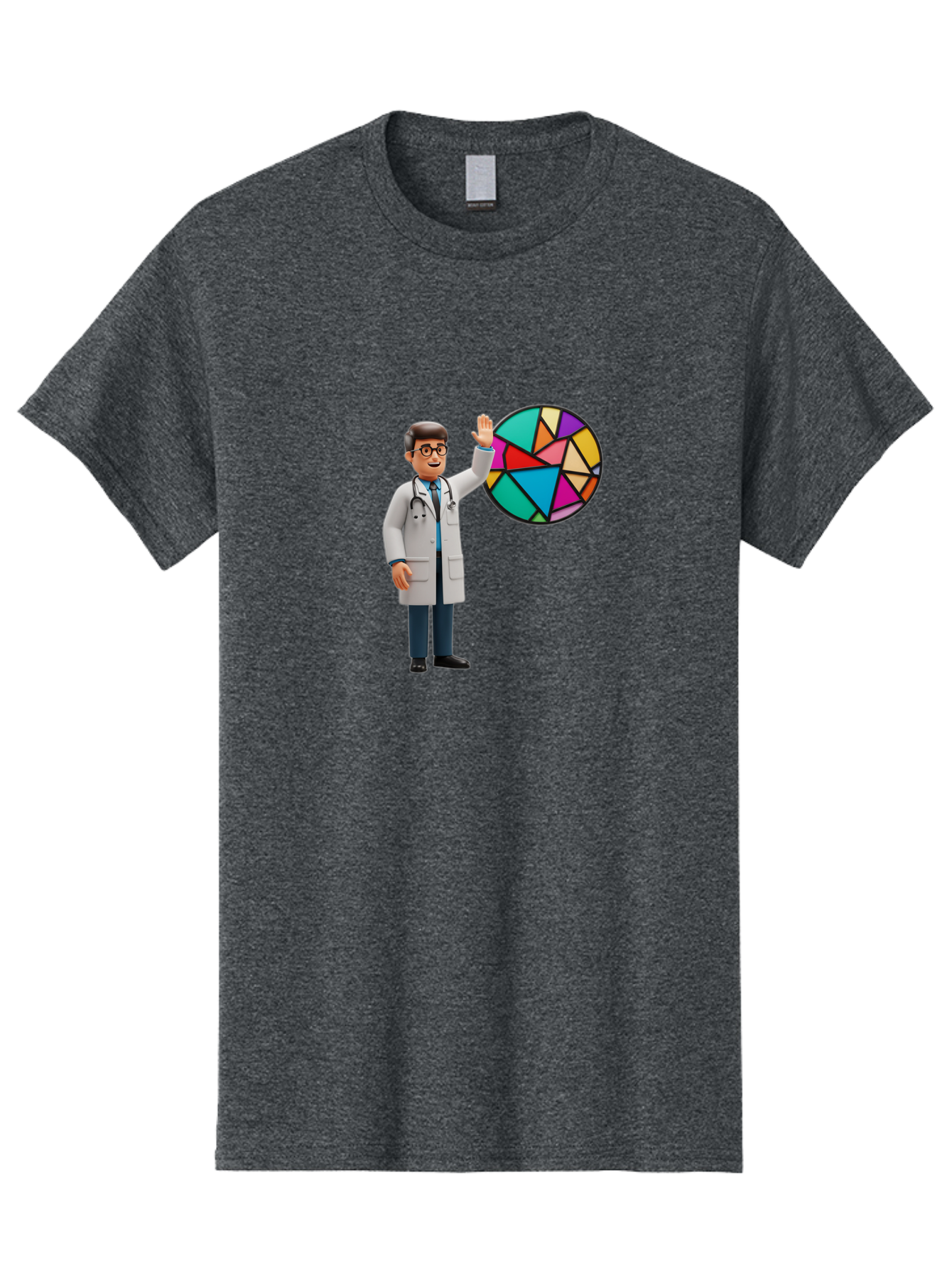 Pie-Chart-Doctor Men'S Graphic Tee, 100% Cotton, Comfortable Casual Summer Wear, Machine Washable, Male Doctor Waving Hand, Pie Chart Illustration, Colorful Graph, Data Analysis, Medical Professional, Healthcare Statistics, Colorful Chart, Bab139