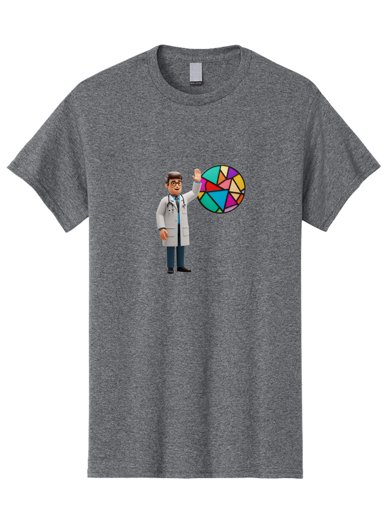 Pie-Chart-Doctor Men'S Graphic Tee, 100% Cotton, Comfortable Casual Summer Wear, Machine Washable, Male Doctor Waving Hand, Pie Chart Illustration, Colorful Graph, Data Analysis, Medical Professional, Healthcare Statistics, Colorful Chart, Bab139