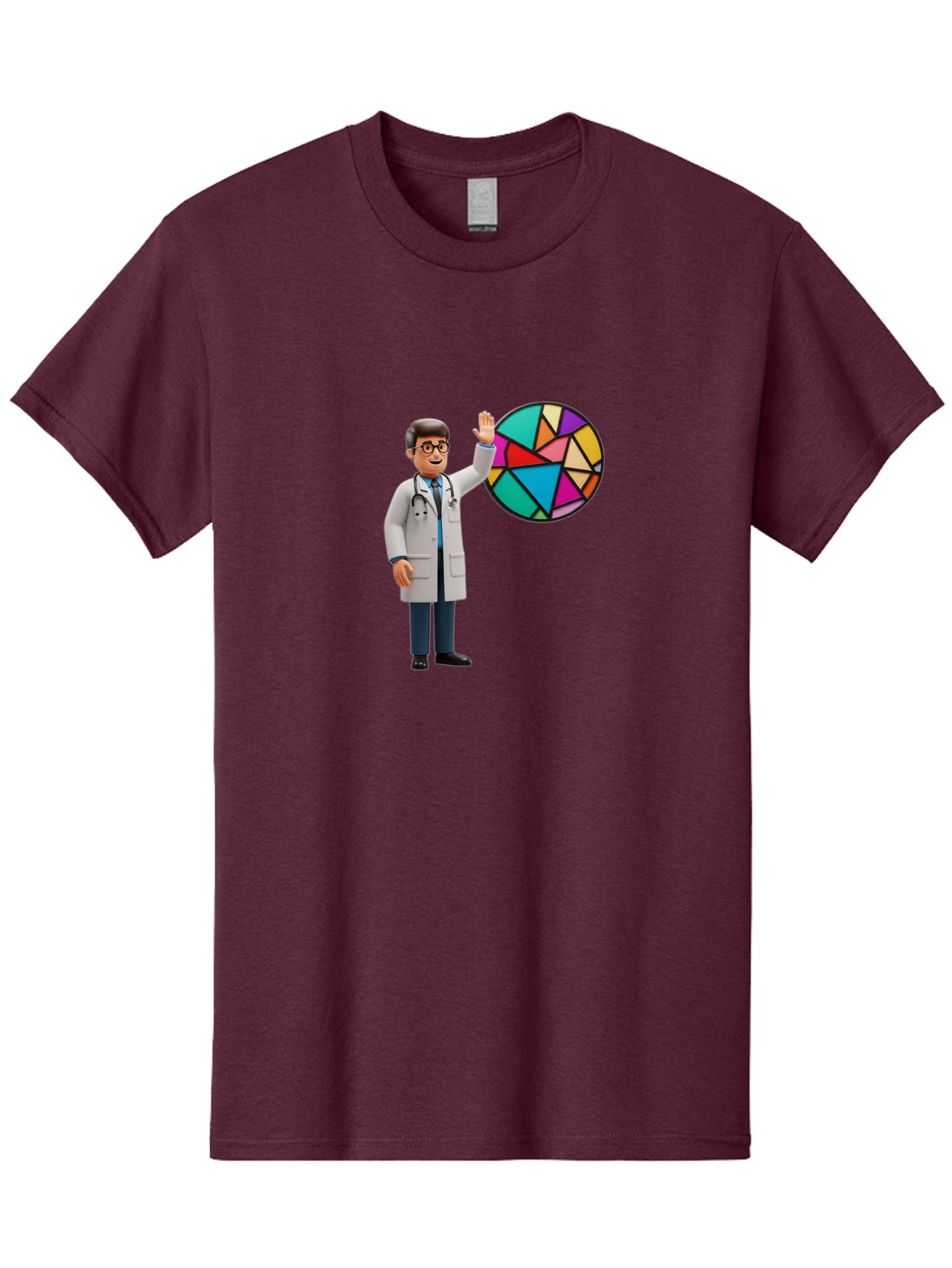 Pie-Chart-Doctor Men'S Graphic Tee, 100% Cotton, Comfortable Casual Summer Wear, Machine Washable, Male Doctor Waving Hand, Pie Chart Illustration, Colorful Graph, Data Analysis, Medical Professional, Healthcare Statistics, Colorful Chart, Bab139