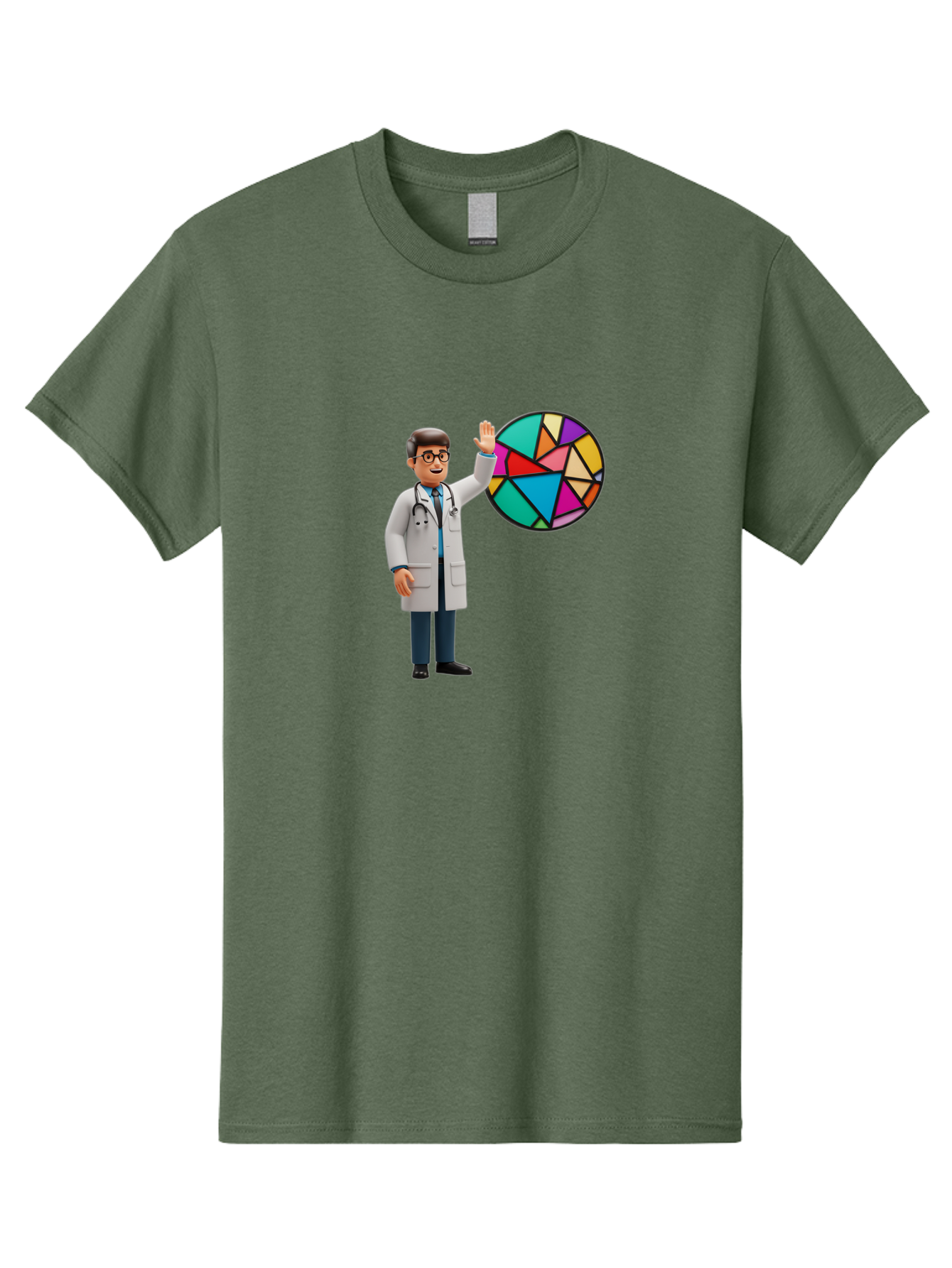 Pie-Chart-Doctor Men'S Graphic Tee, 100% Cotton, Comfortable Casual Summer Wear, Machine Washable, Male Doctor Waving Hand, Pie Chart Illustration, Colorful Graph, Data Analysis, Medical Professional, Healthcare Statistics, Colorful Chart, Bab139
