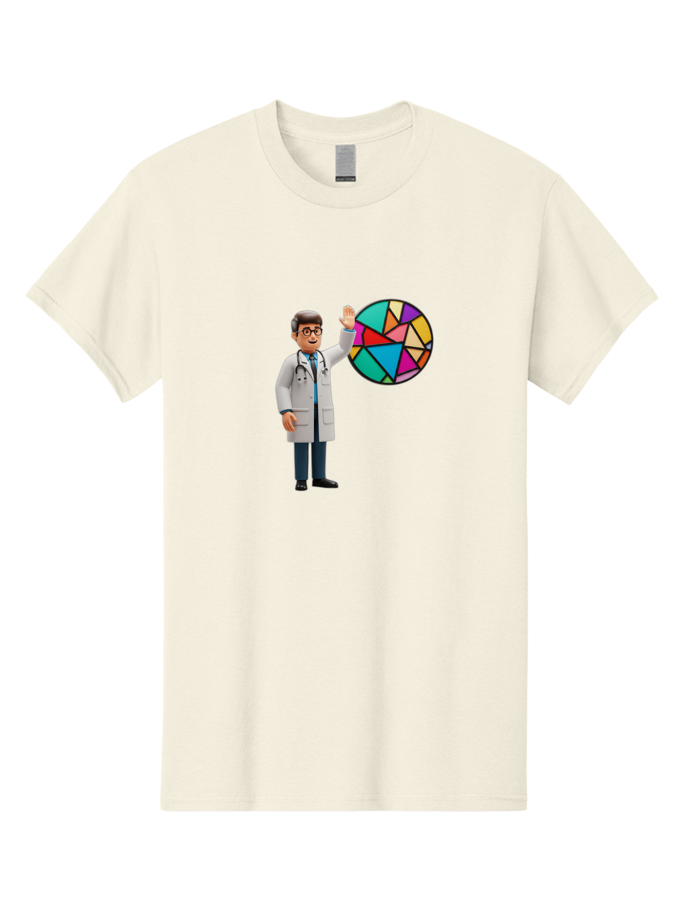 Pie-Chart-Doctor Men'S Graphic Tee, 100% Cotton, Comfortable Casual Summer Wear, Machine Washable, Male Doctor Waving Hand, Pie Chart Illustration, Colorful Graph, Data Analysis, Medical Professional, Healthcare Statistics, Colorful Chart, Bab139