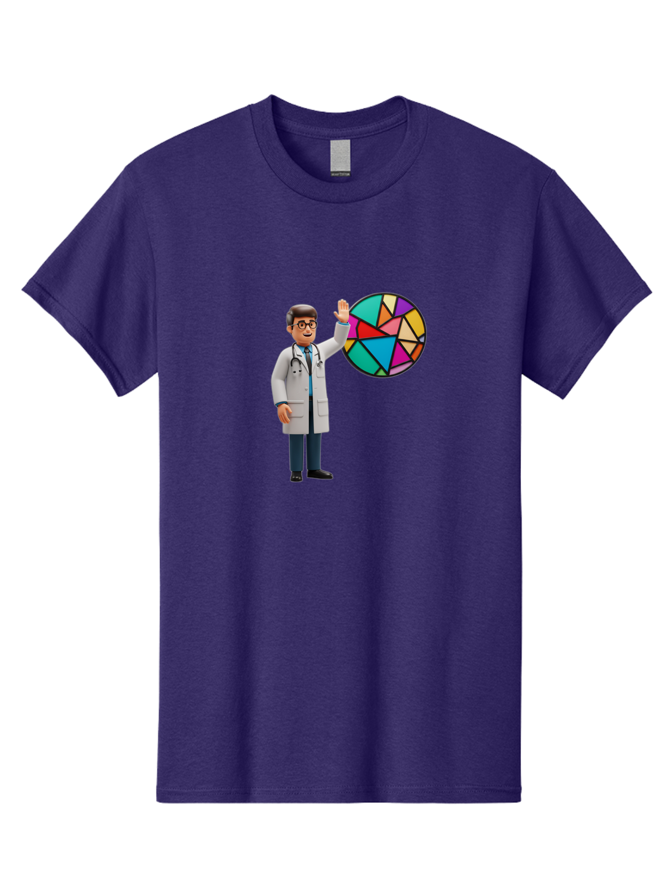 Pie-Chart-Doctor Men'S Graphic Tee, 100% Cotton, Comfortable Casual Summer Wear, Machine Washable, Male Doctor Waving Hand, Pie Chart Illustration, Colorful Graph, Data Analysis, Medical Professional, Healthcare Statistics, Colorful Chart, Bab139