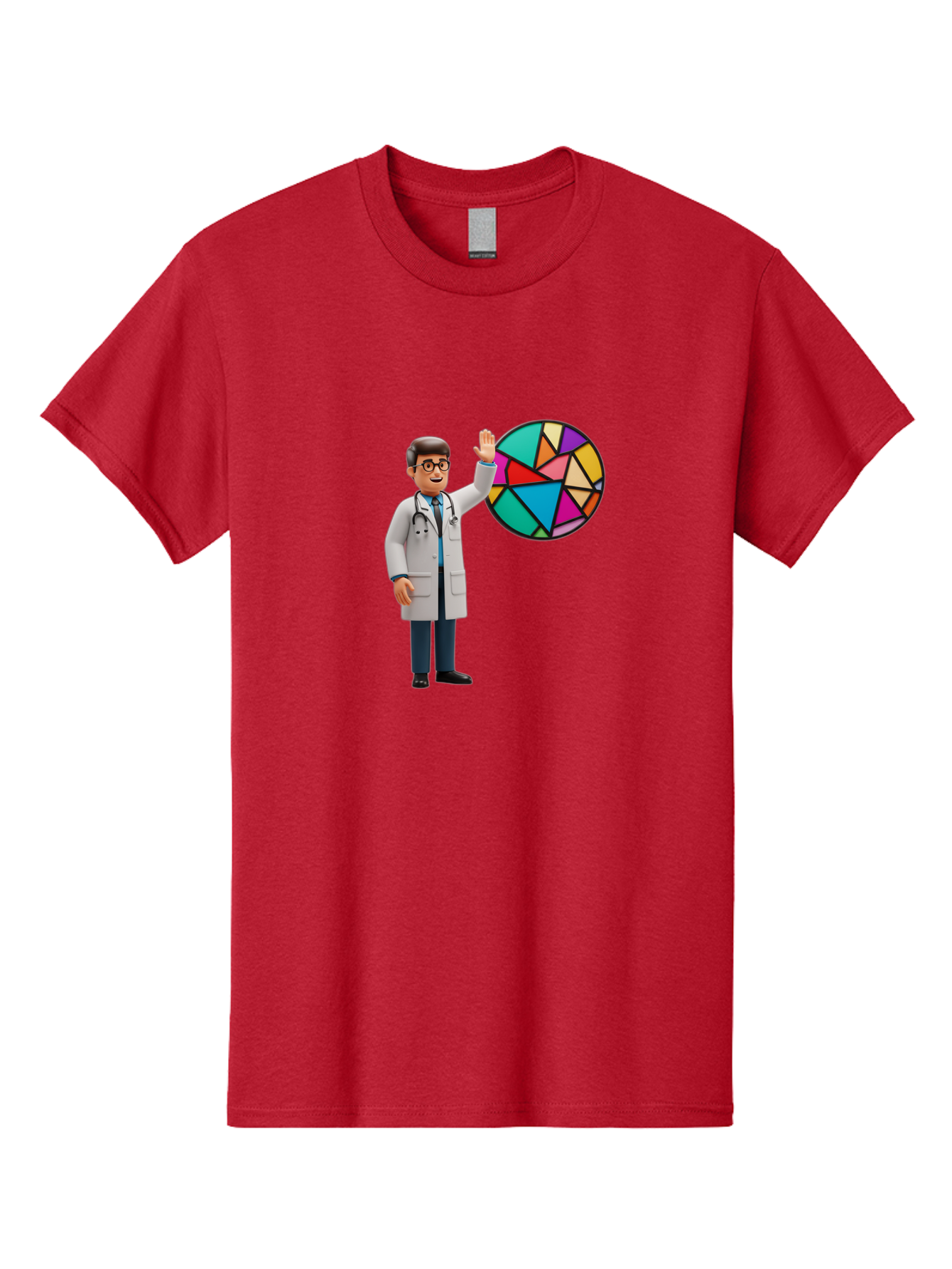 Pie-Chart-Doctor Men'S Graphic Tee, 100% Cotton, Comfortable Casual Summer Wear, Machine Washable, Male Doctor Waving Hand, Pie Chart Illustration, Colorful Graph, Data Analysis, Medical Professional, Healthcare Statistics, Colorful Chart, Bab139