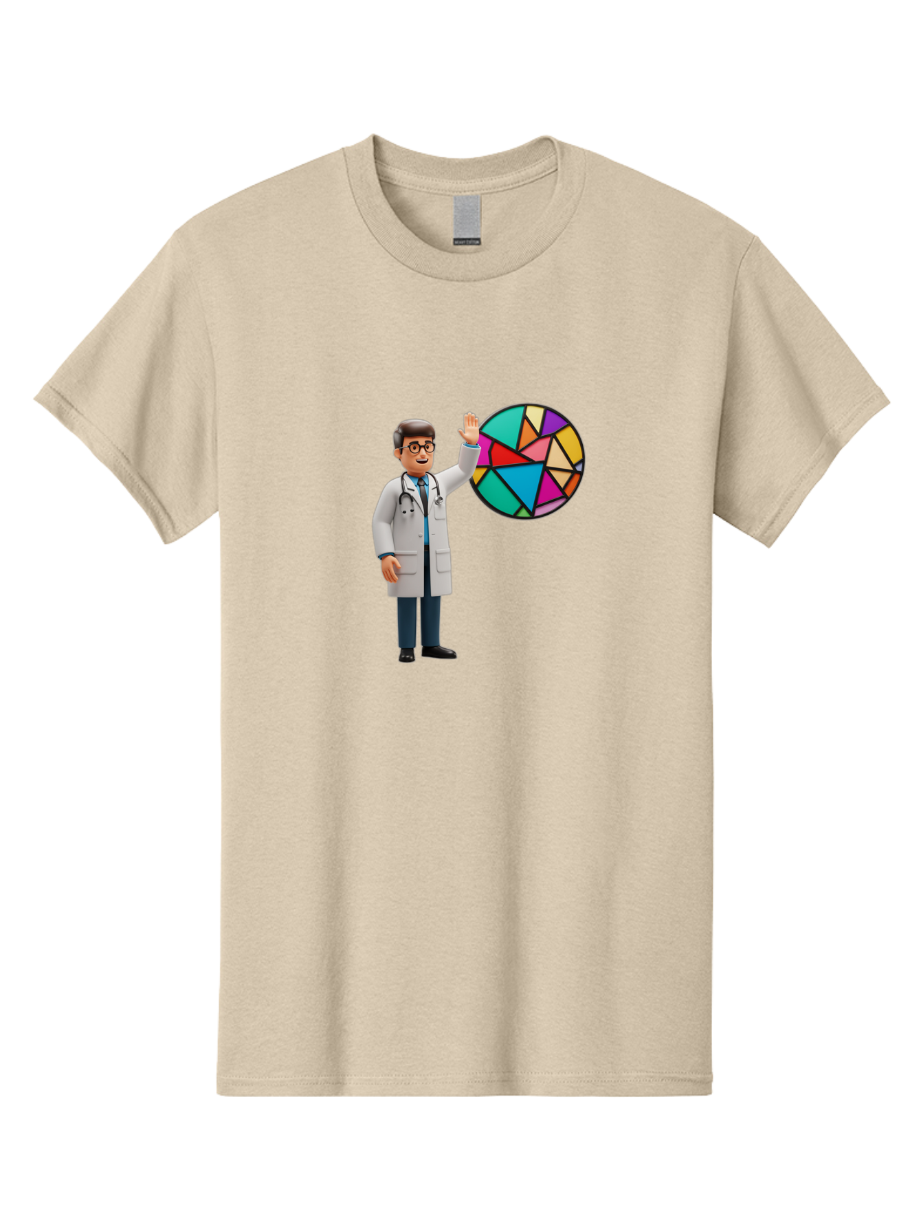 Pie-Chart-Doctor Men'S Graphic Tee, 100% Cotton, Comfortable Casual Summer Wear, Machine Washable, Male Doctor Waving Hand, Pie Chart Illustration, Colorful Graph, Data Analysis, Medical Professional, Healthcare Statistics, Colorful Chart, Bab139