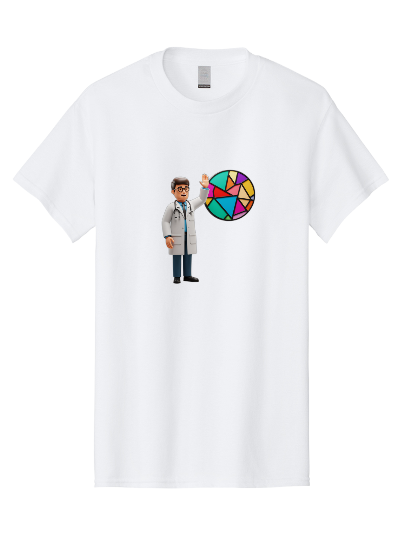 Pie-Chart-Doctor Men'S Graphic Tee, 100% Cotton, Comfortable Casual Summer Wear, Machine Washable, Male Doctor Waving Hand, Pie Chart Illustration, Colorful Graph, Data Analysis, Medical Professional, Healthcare Statistics, Colorful Chart, Bab139