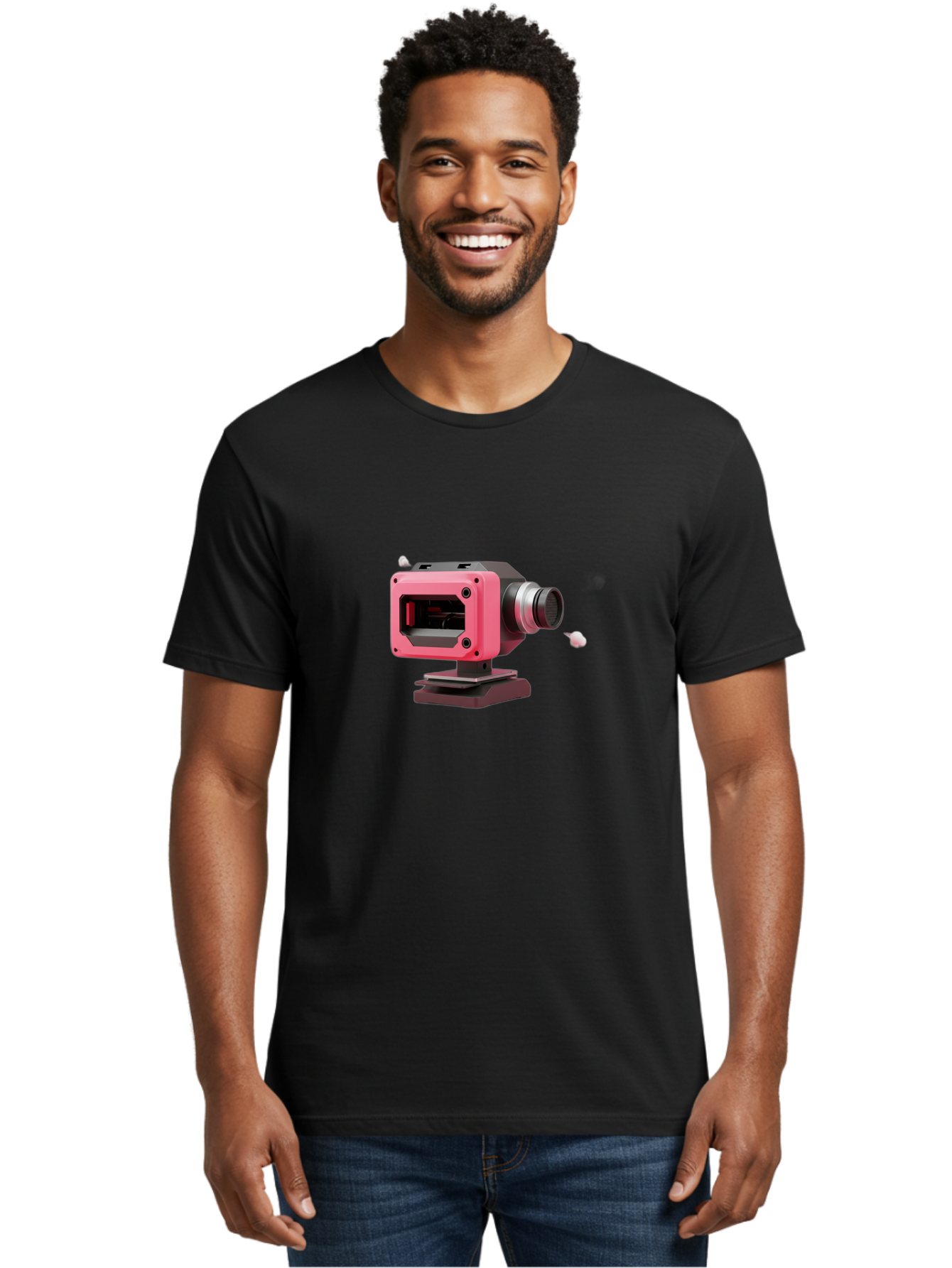 Pink-3D-Camera Men'S Graphic Tee, 100% Cotton, Comfortable Casual Summer Wear, Machine Washable, Pink Camera, Photography Equipment, Camera Lens, Modern Technology, Futuristic Design, Digital Photography, Studio Equipment, 3D Camera Bab141