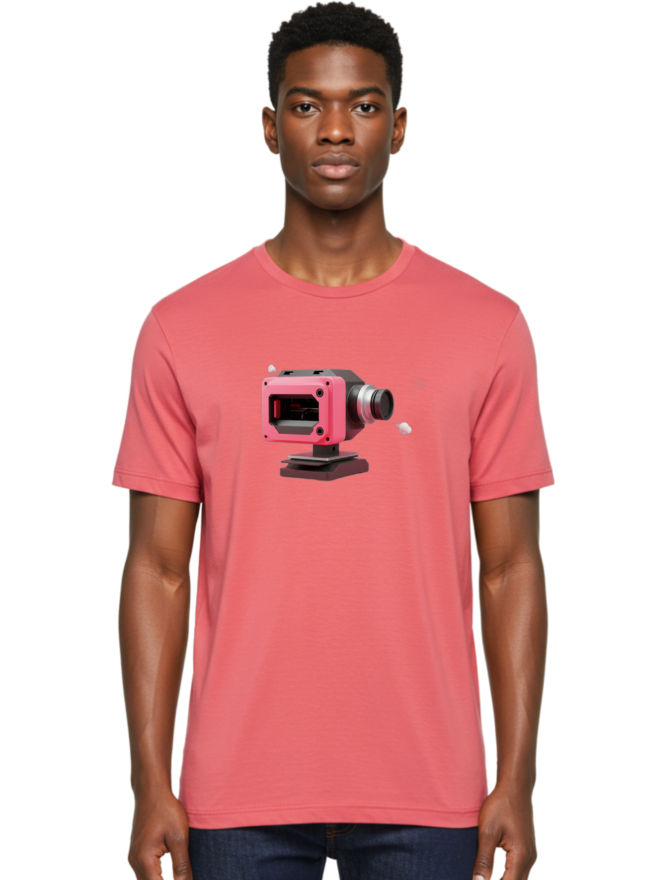 Pink-3D-Camera Men'S Graphic Tee, 100% Cotton, Comfortable Casual Summer Wear, Machine Washable, Pink Camera, Photography Equipment, Camera Lens, Modern Technology, Futuristic Design, Digital Photography, Studio Equipment, 3D Camera Bab141