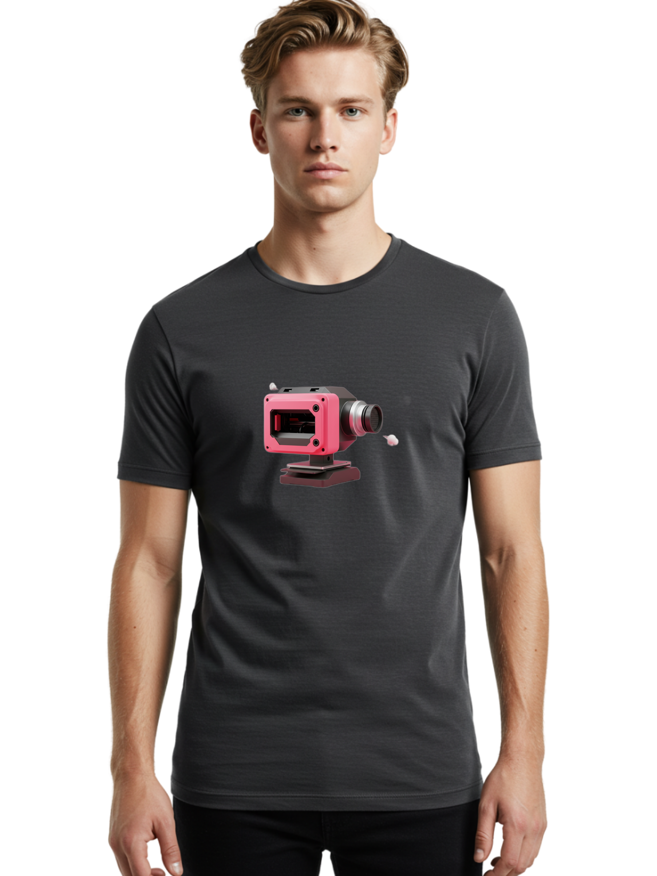Pink-3D-Camera Men'S Graphic Tee, 100% Cotton, Comfortable Casual Summer Wear, Machine Washable, Pink Camera, Photography Equipment, Camera Lens, Modern Technology, Futuristic Design, Digital Photography, Studio Equipment, 3D Camera Bab141