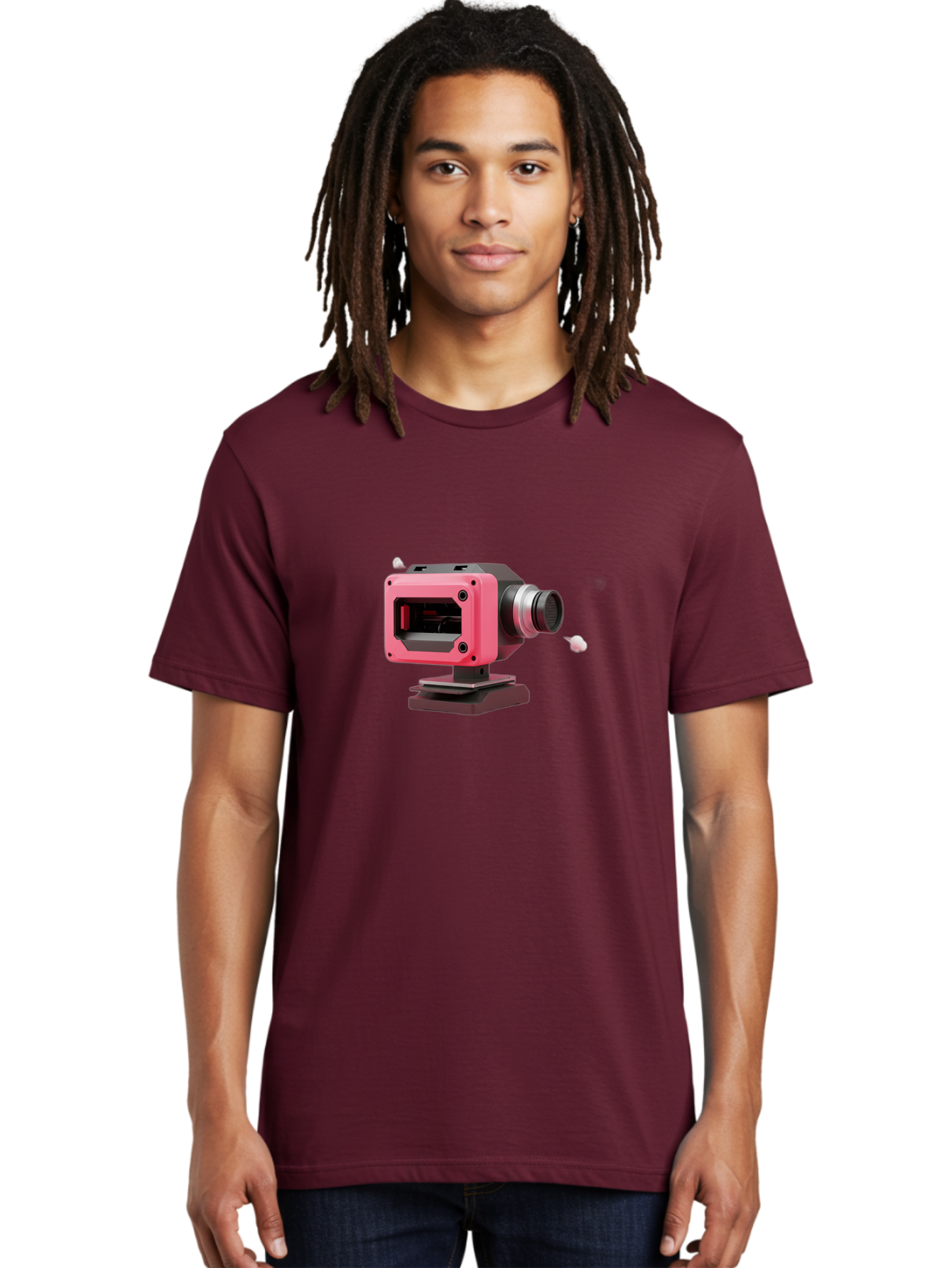 Pink-3D-Camera Men'S Graphic Tee, 100% Cotton, Comfortable Casual Summer Wear, Machine Washable, Pink Camera, Photography Equipment, Camera Lens, Modern Technology, Futuristic Design, Digital Photography, Studio Equipment, 3D Camera Bab141