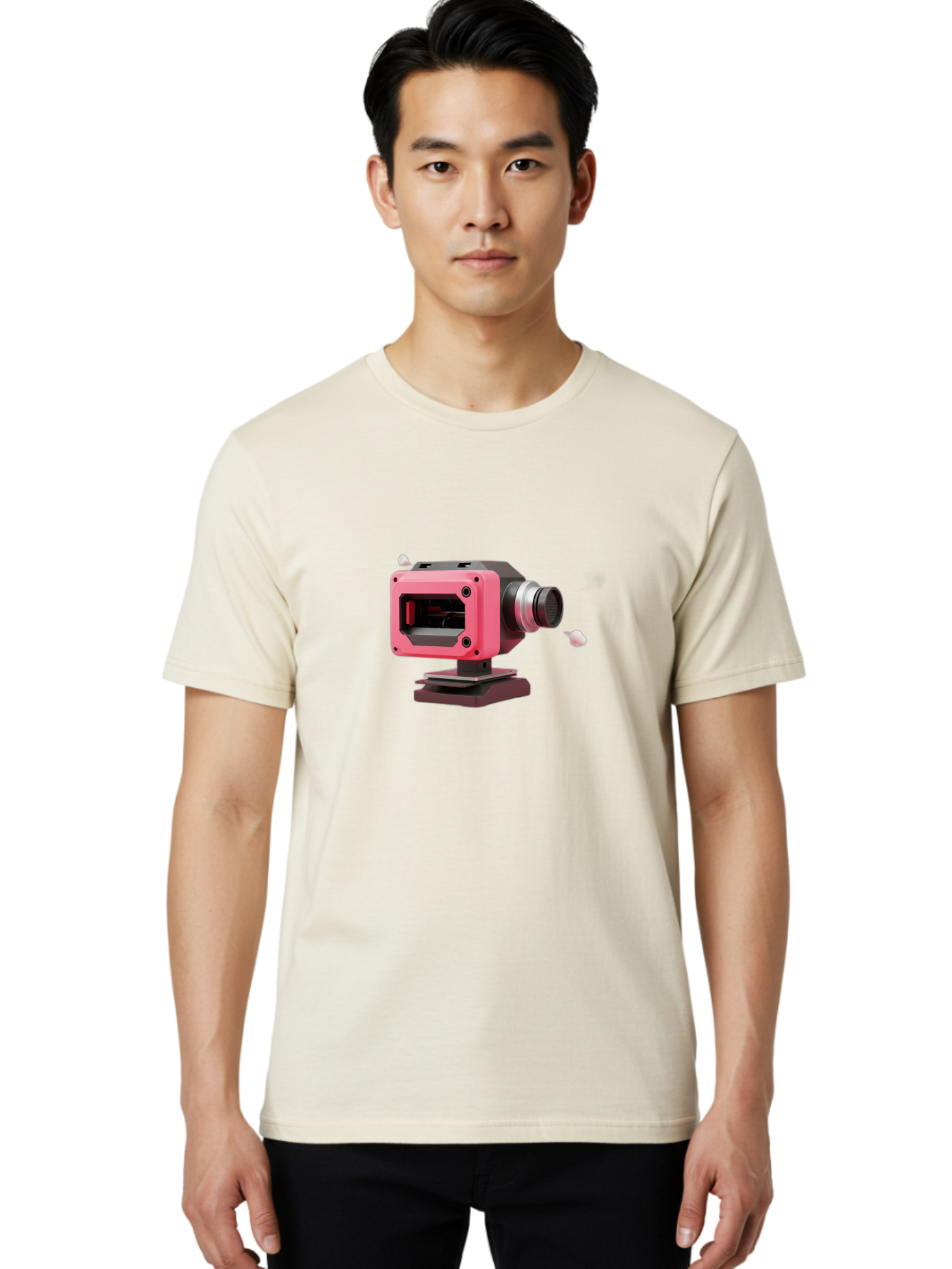 Pink-3D-Camera Men'S Graphic Tee, 100% Cotton, Comfortable Casual Summer Wear, Machine Washable, Pink Camera, Photography Equipment, Camera Lens, Modern Technology, Futuristic Design, Digital Photography, Studio Equipment, 3D Camera Bab141
