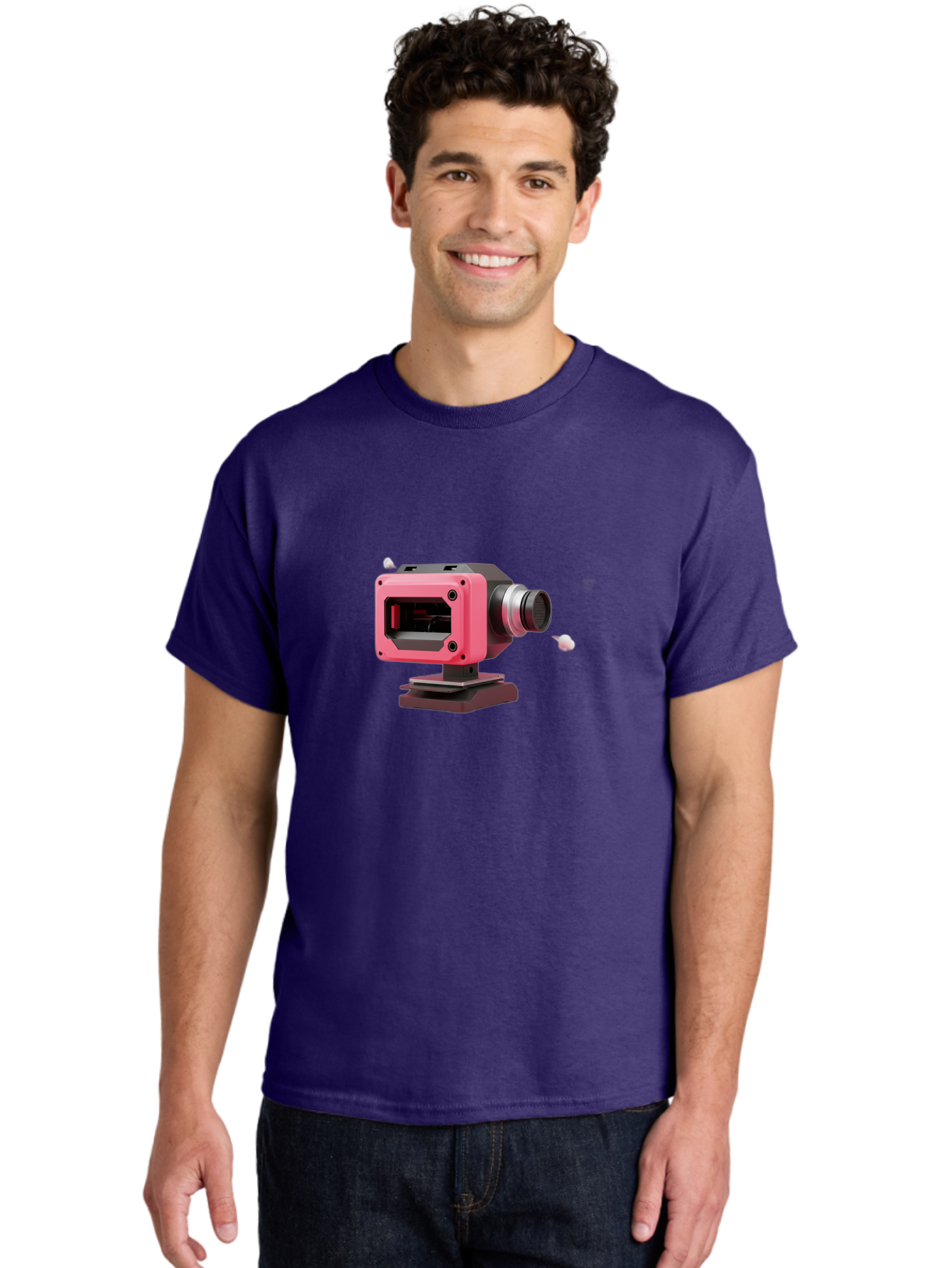 Pink-3D-Camera Men'S Graphic Tee, 100% Cotton, Comfortable Casual Summer Wear, Machine Washable, Pink Camera, Photography Equipment, Camera Lens, Modern Technology, Futuristic Design, Digital Photography, Studio Equipment, 3D Camera Bab141