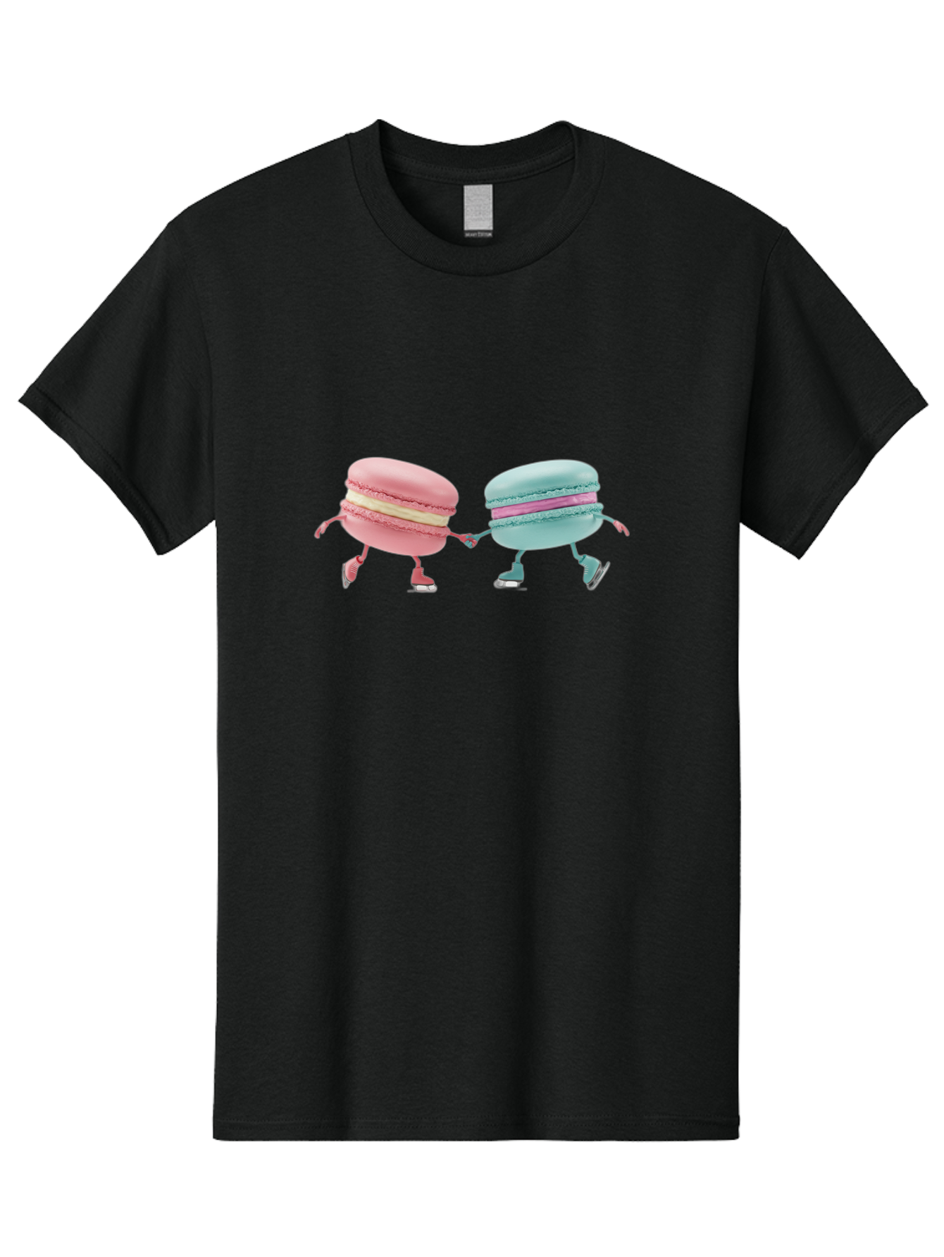 Pink-And-Blue-Macarons Men'S Graphic Tee, 100% Cotton, Comfortable Casual Summer Wear, Machine Washable, Cartoon Macarons, Pastel Colors, Dancing Macarons, Colorful Desserts, Sweet Treats, Whimsical Illustration, French Patisserie, Bab142