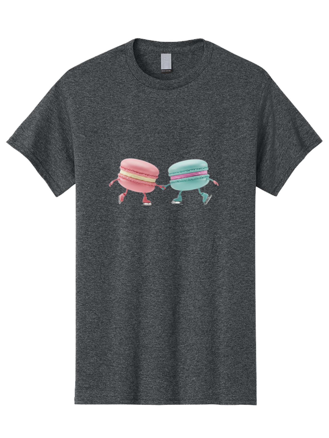 Pink-And-Blue-Macarons Men'S Graphic Tee, 100% Cotton, Comfortable Casual Summer Wear, Machine Washable, Cartoon Macarons, Pastel Colors, Dancing Macarons, Colorful Desserts, Sweet Treats, Whimsical Illustration, French Patisserie, Bab142