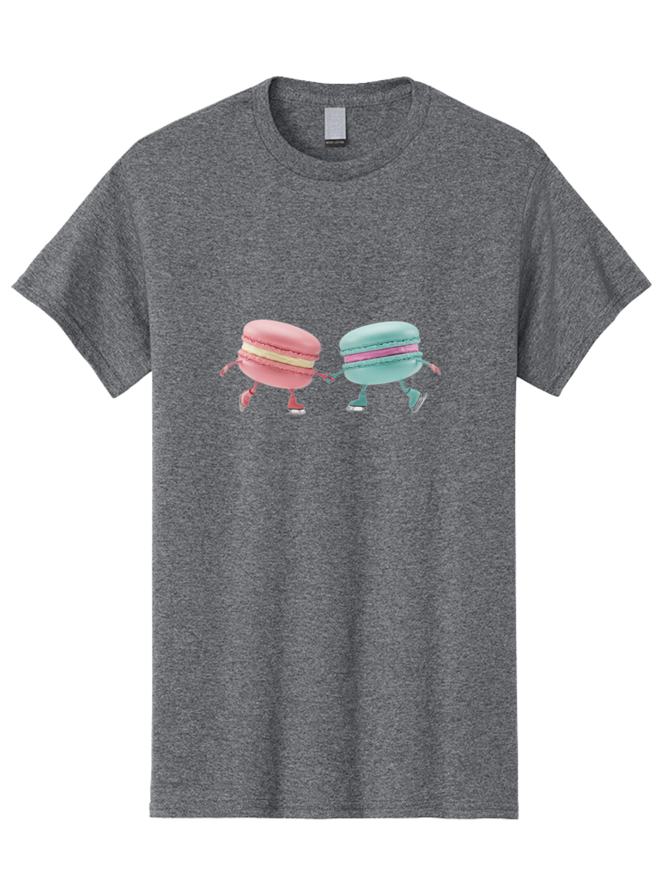 Pink-And-Blue-Macarons Men'S Graphic Tee, 100% Cotton, Comfortable Casual Summer Wear, Machine Washable, Cartoon Macarons, Pastel Colors, Dancing Macarons, Colorful Desserts, Sweet Treats, Whimsical Illustration, French Patisserie, Bab142