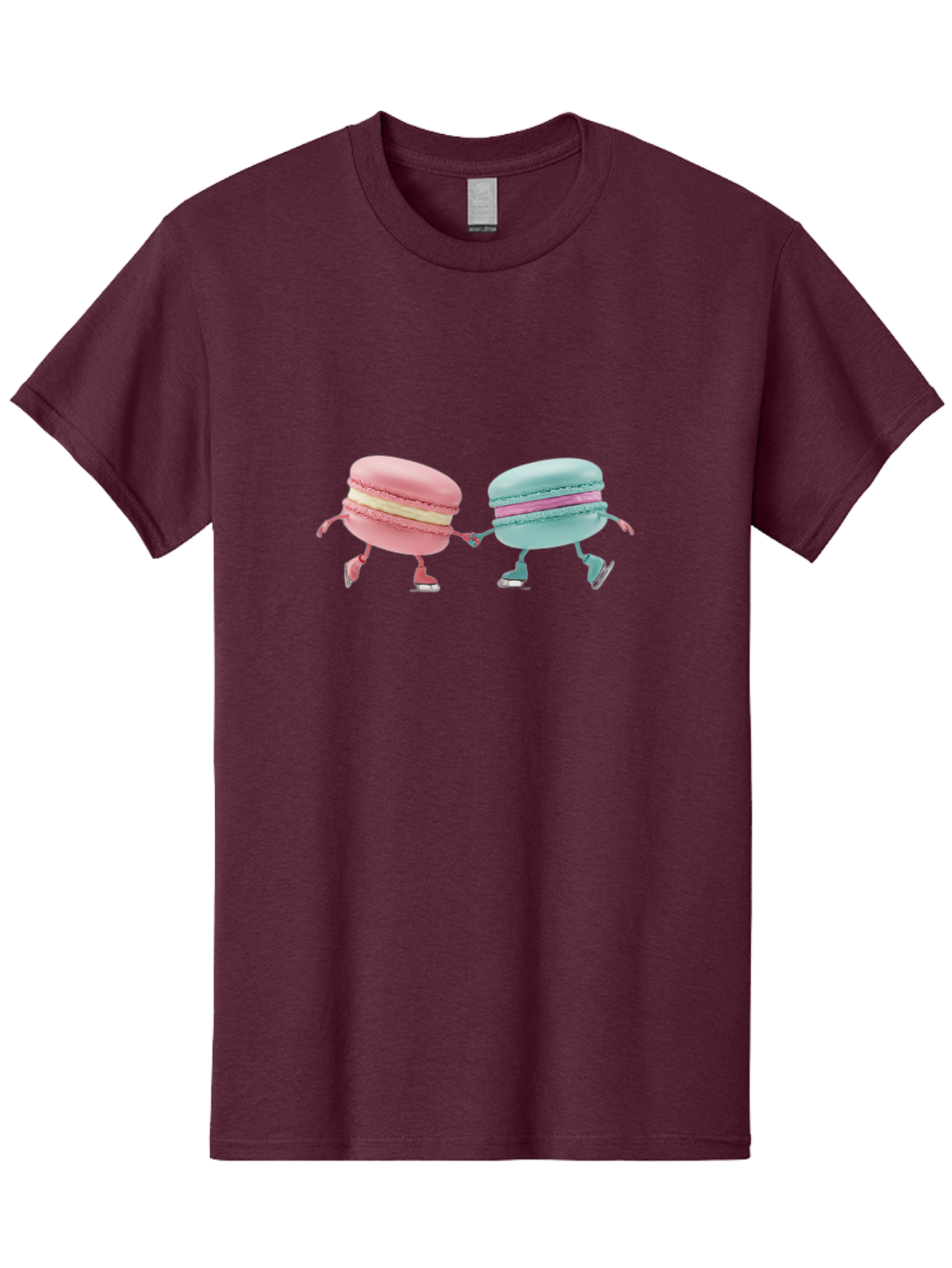 Pink-And-Blue-Macarons Men'S Graphic Tee, 100% Cotton, Comfortable Casual Summer Wear, Machine Washable, Cartoon Macarons, Pastel Colors, Dancing Macarons, Colorful Desserts, Sweet Treats, Whimsical Illustration, French Patisserie, Bab142