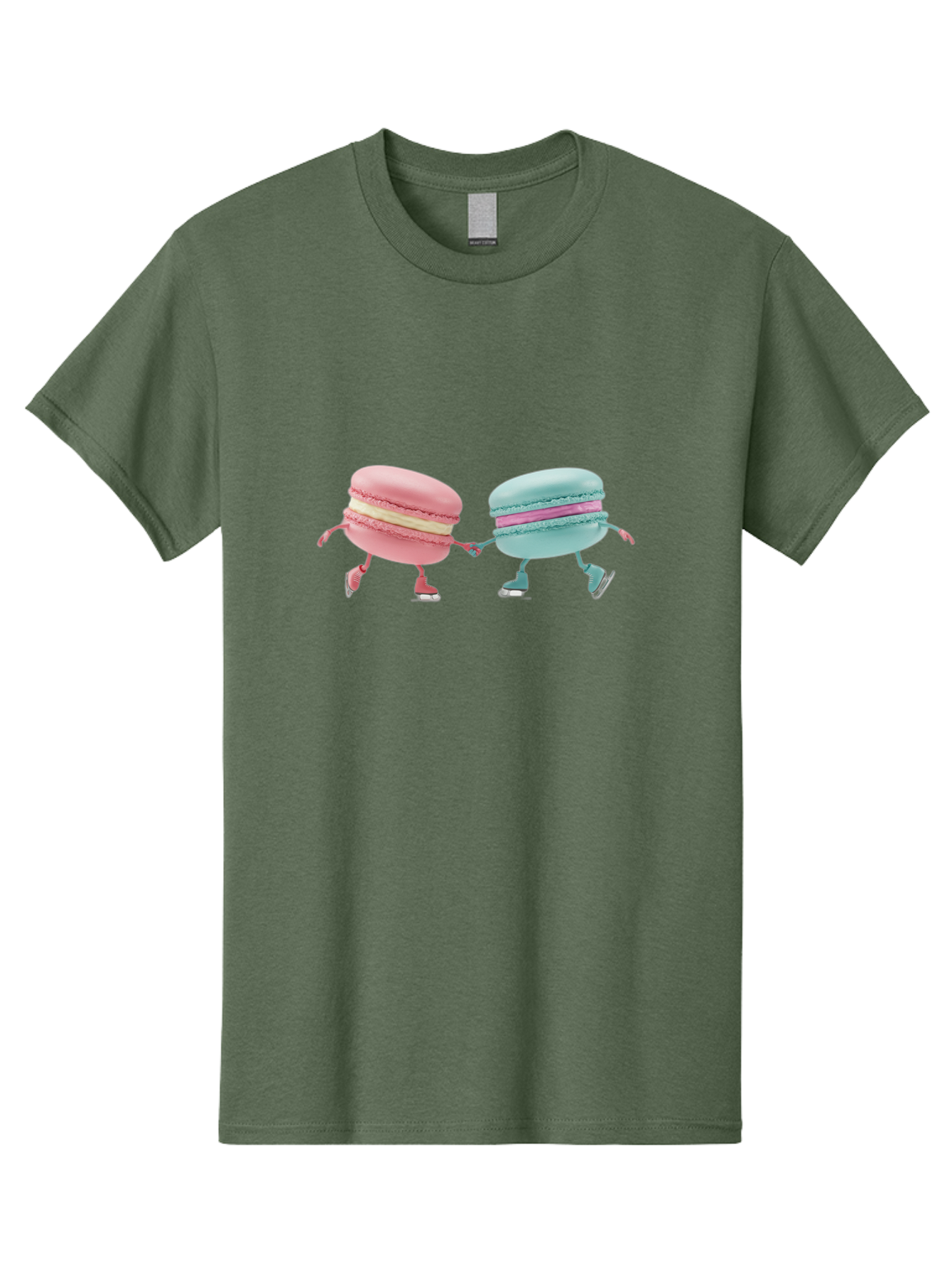 Pink-And-Blue-Macarons Men'S Graphic Tee, 100% Cotton, Comfortable Casual Summer Wear, Machine Washable, Cartoon Macarons, Pastel Colors, Dancing Macarons, Colorful Desserts, Sweet Treats, Whimsical Illustration, French Patisserie, Bab142