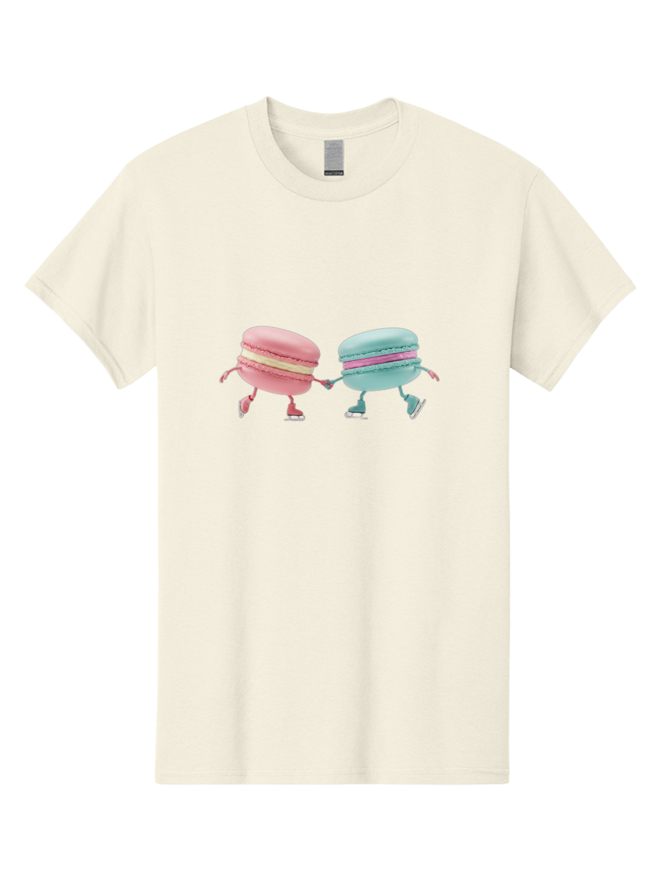 Pink-And-Blue-Macarons Men'S Graphic Tee, 100% Cotton, Comfortable Casual Summer Wear, Machine Washable, Cartoon Macarons, Pastel Colors, Dancing Macarons, Colorful Desserts, Sweet Treats, Whimsical Illustration, French Patisserie, Bab142