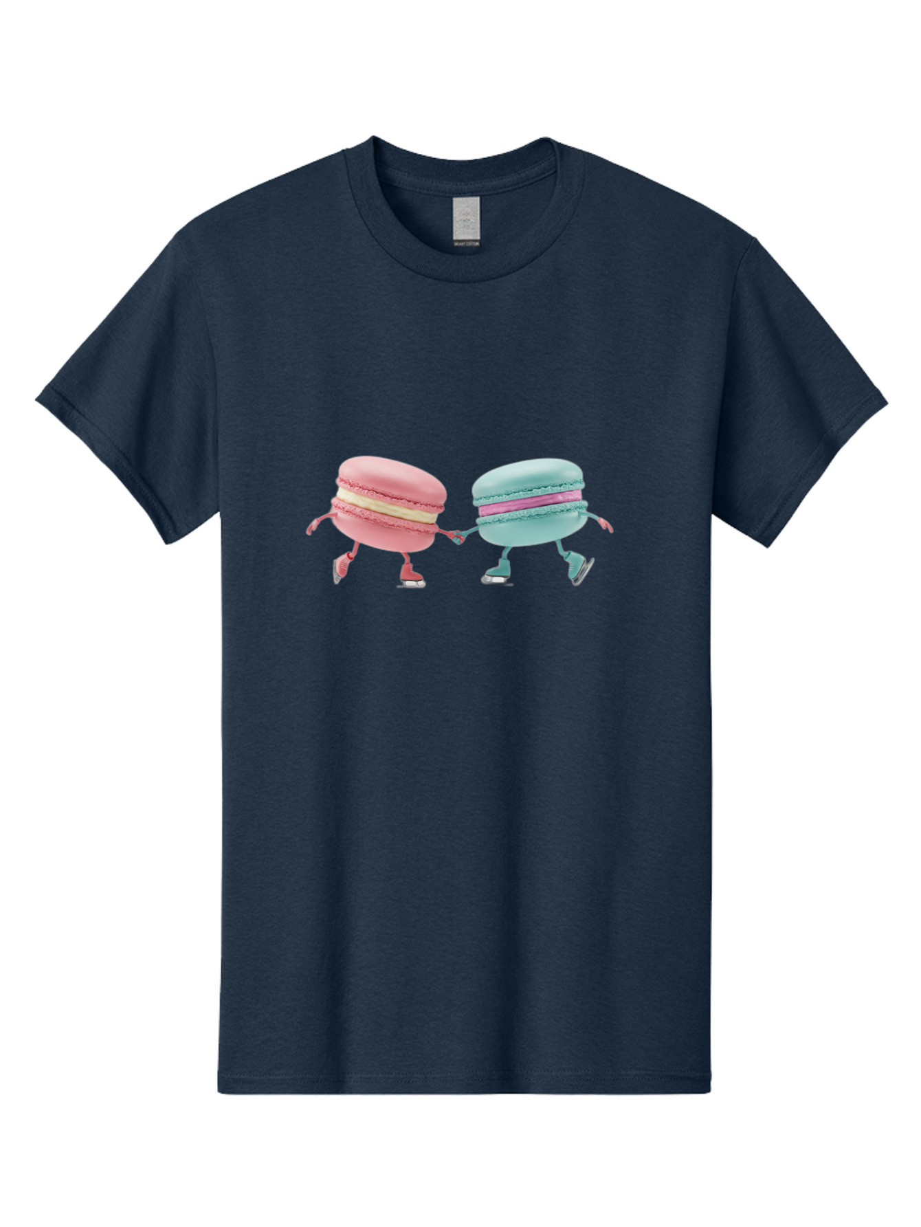 Pink-And-Blue-Macarons Men'S Graphic Tee, 100% Cotton, Comfortable Casual Summer Wear, Machine Washable, Cartoon Macarons, Pastel Colors, Dancing Macarons, Colorful Desserts, Sweet Treats, Whimsical Illustration, French Patisserie, Bab142