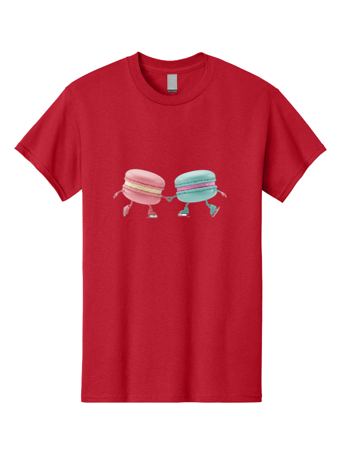 Pink-And-Blue-Macarons Men'S Graphic Tee, 100% Cotton, Comfortable Casual Summer Wear, Machine Washable, Cartoon Macarons, Pastel Colors, Dancing Macarons, Colorful Desserts, Sweet Treats, Whimsical Illustration, French Patisserie, Bab142