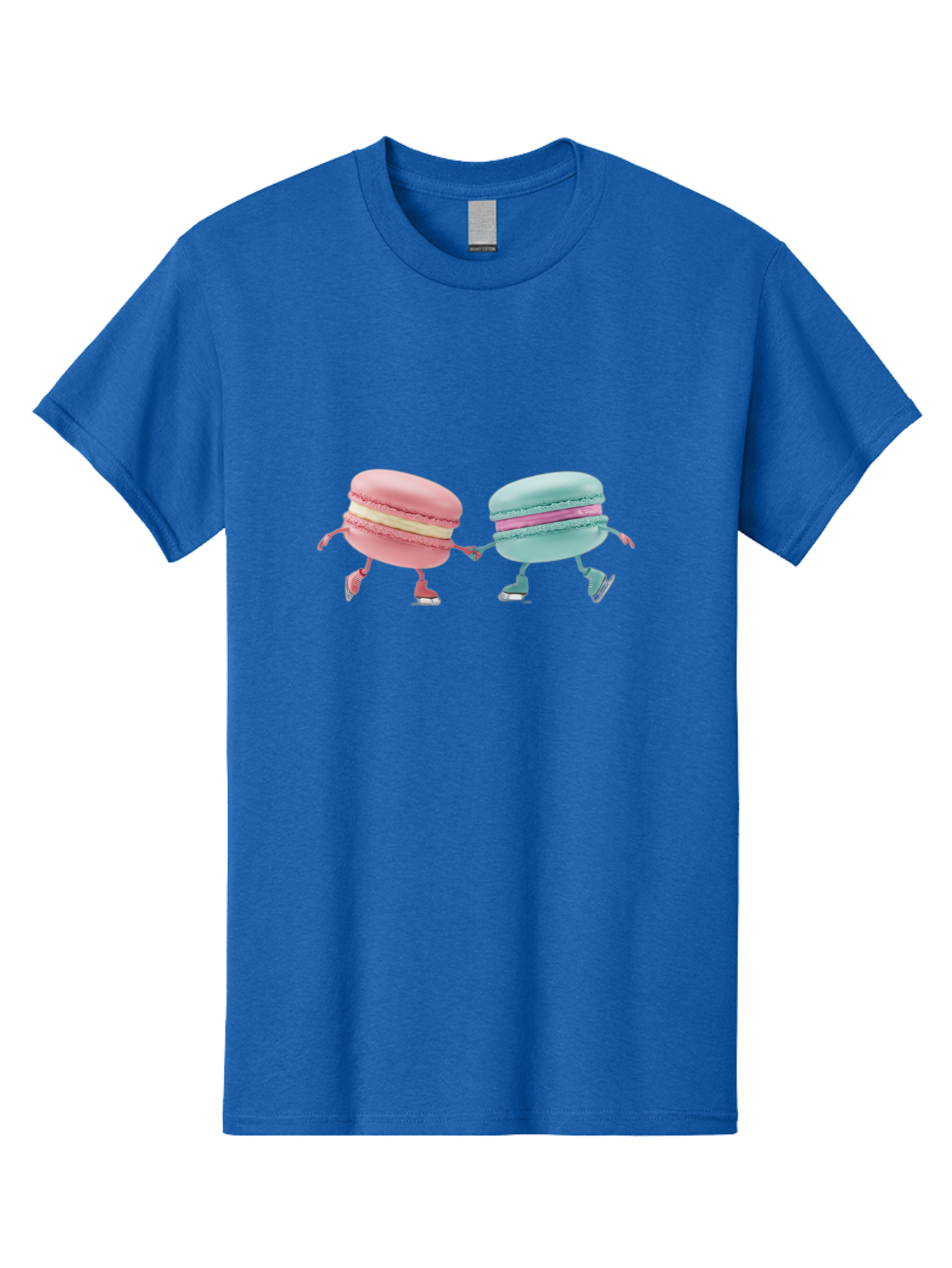 Pink-And-Blue-Macarons Men'S Graphic Tee, 100% Cotton, Comfortable Casual Summer Wear, Machine Washable, Cartoon Macarons, Pastel Colors, Dancing Macarons, Colorful Desserts, Sweet Treats, Whimsical Illustration, French Patisserie, Bab142