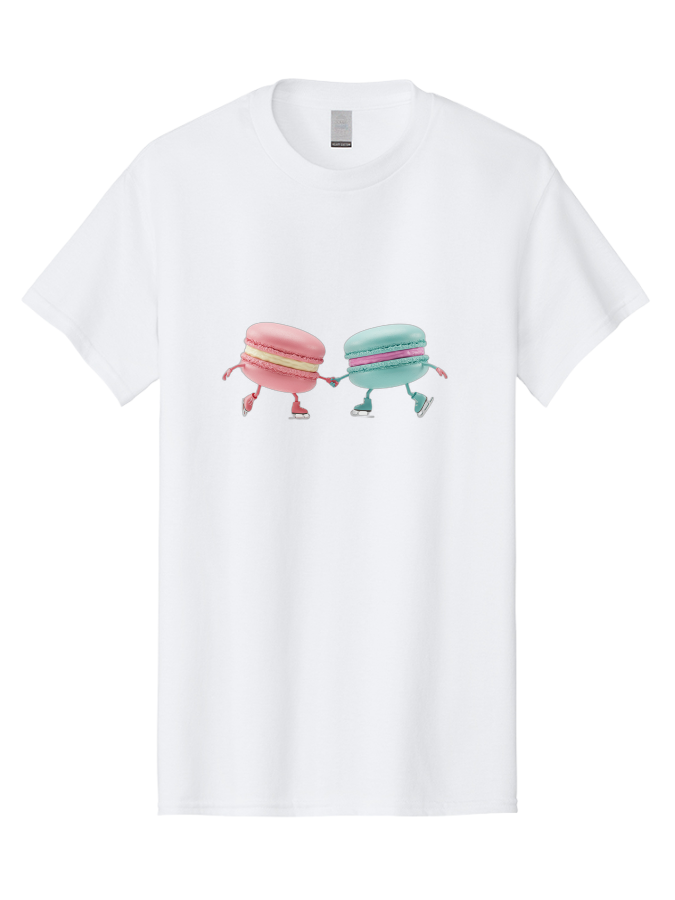 Pink-And-Blue-Macarons Men'S Graphic Tee, 100% Cotton, Comfortable Casual Summer Wear, Machine Washable, Cartoon Macarons, Pastel Colors, Dancing Macarons, Colorful Desserts, Sweet Treats, Whimsical Illustration, French Patisserie, Bab142