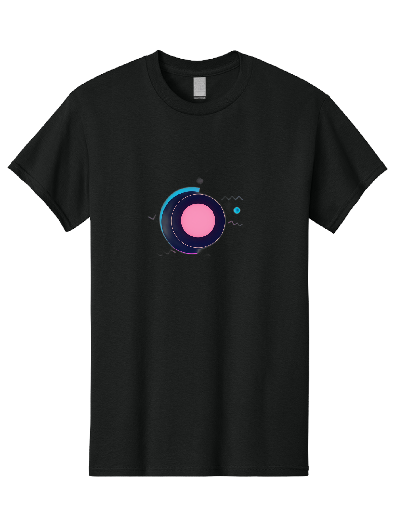 Pink-Circle Men'S Graphic Tee, 100% Cotton, Comfortable Casual Summer Wear, Machine Washable, Abstract Geometric Shapes, Layered Circle Design, Pink Center, Black And Blue Accents, Modern Art, Memphis Style, Minimalist Composition, Bab144