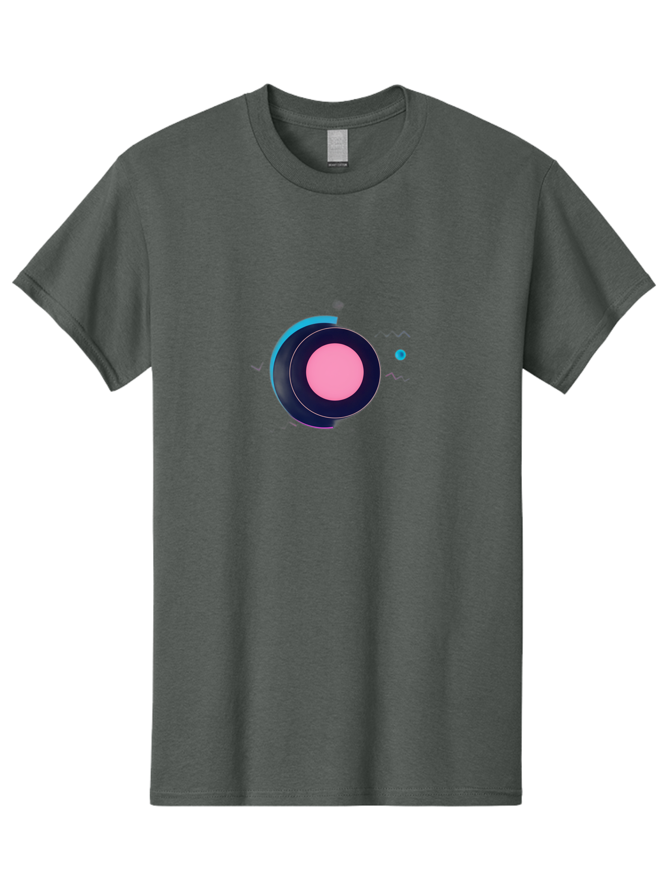 Pink-Circle Men'S Graphic Tee, 100% Cotton, Comfortable Casual Summer Wear, Machine Washable, Abstract Geometric Shapes, Layered Circle Design, Pink Center, Black And Blue Accents, Modern Art, Memphis Style, Minimalist Composition, Bab144