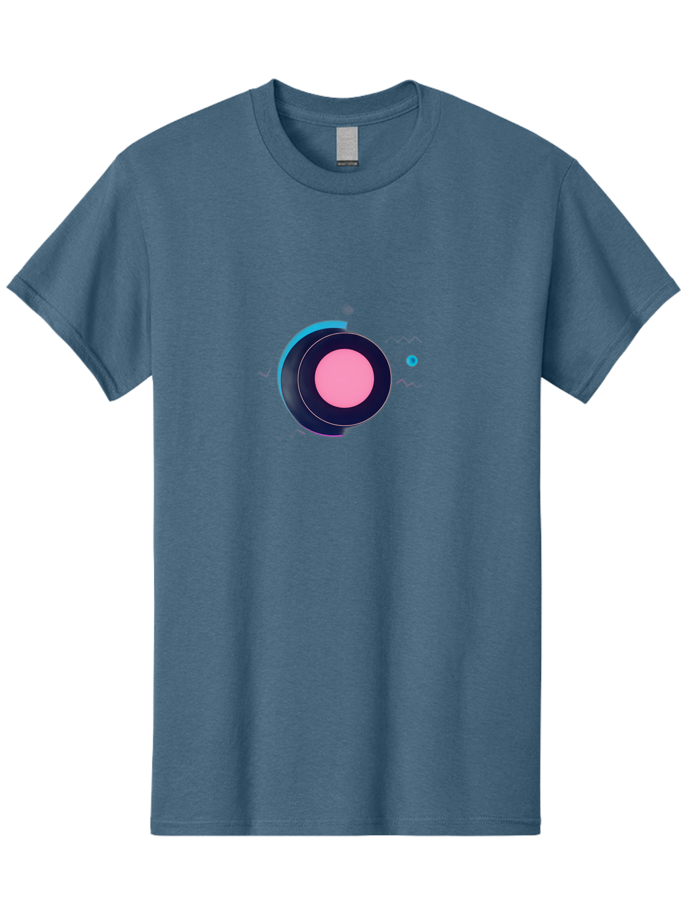 Pink-Circle Men'S Graphic Tee, 100% Cotton, Comfortable Casual Summer Wear, Machine Washable, Abstract Geometric Shapes, Layered Circle Design, Pink Center, Black And Blue Accents, Modern Art, Memphis Style, Minimalist Composition, Bab144
