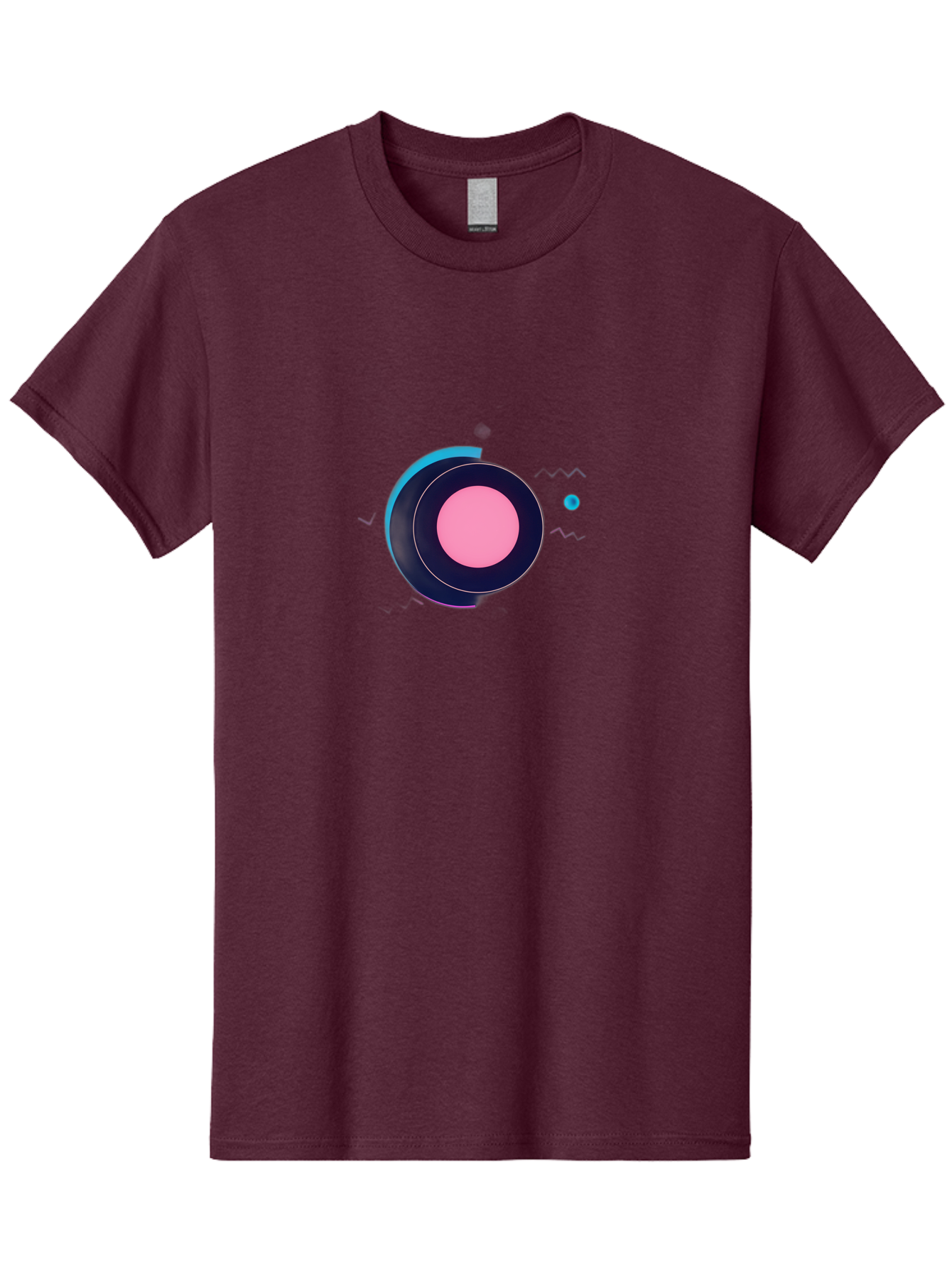 Pink-Circle Men'S Graphic Tee, 100% Cotton, Comfortable Casual Summer Wear, Machine Washable, Abstract Geometric Shapes, Layered Circle Design, Pink Center, Black And Blue Accents, Modern Art, Memphis Style, Minimalist Composition, Bab144