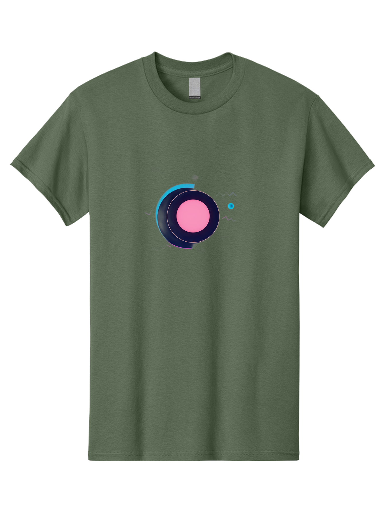 Pink-Circle Men'S Graphic Tee, 100% Cotton, Comfortable Casual Summer Wear, Machine Washable, Abstract Geometric Shapes, Layered Circle Design, Pink Center, Black And Blue Accents, Modern Art, Memphis Style, Minimalist Composition, Bab144