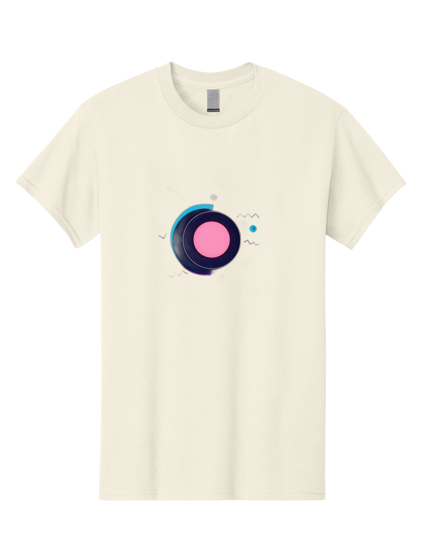 Pink-Circle Men'S Graphic Tee, 100% Cotton, Comfortable Casual Summer Wear, Machine Washable, Abstract Geometric Shapes, Layered Circle Design, Pink Center, Black And Blue Accents, Modern Art, Memphis Style, Minimalist Composition, Bab144