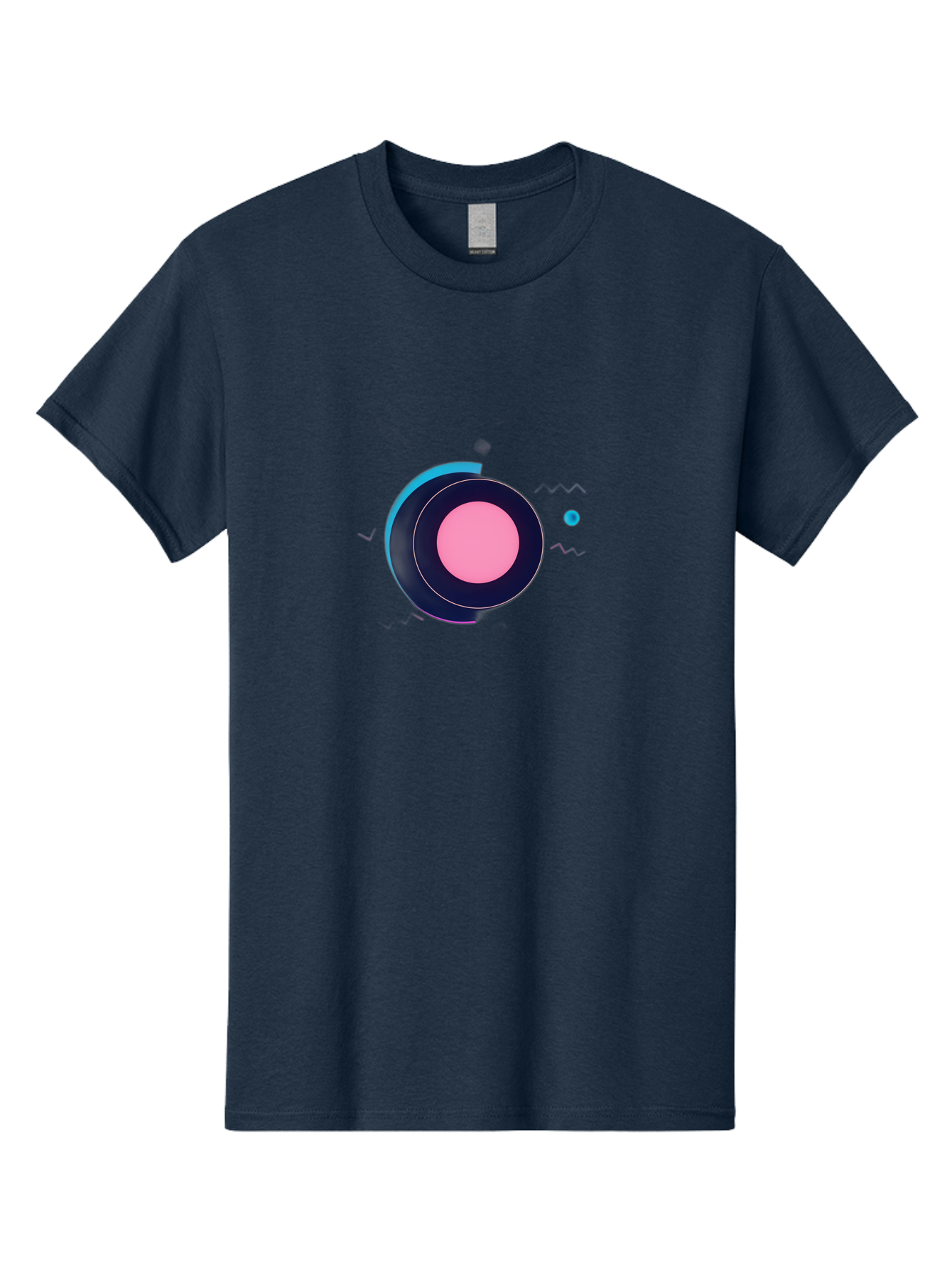 Pink-Circle Men'S Graphic Tee, 100% Cotton, Comfortable Casual Summer Wear, Machine Washable, Abstract Geometric Shapes, Layered Circle Design, Pink Center, Black And Blue Accents, Modern Art, Memphis Style, Minimalist Composition, Bab144